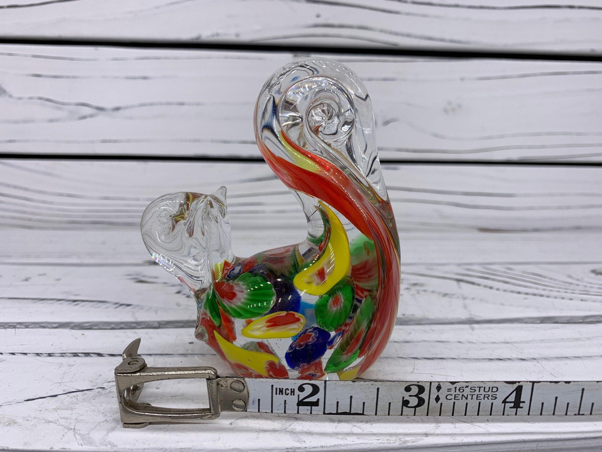 Murano Blown Art Glass Millefiori Squirrel Sculpture, Italian Art Paper Weight -Located at Funkyhouse Vintage Antique Store, Weiser Idaho