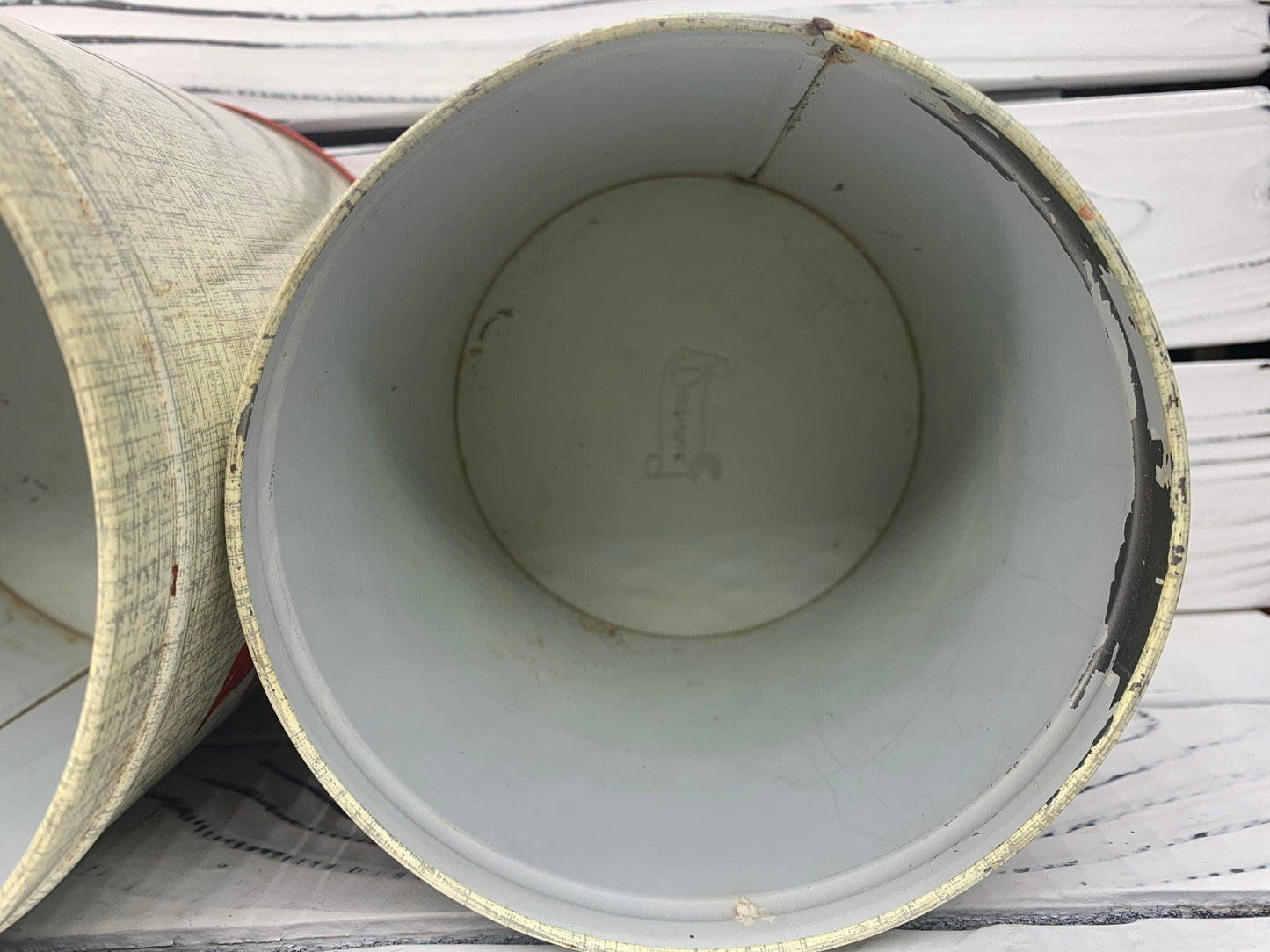 Red Flower Pattern Vintage Metal Tin Canister Set, Country Farmhouse Kitchen Decor, Cottage Storage Canisters -Located at Funkyhouse Vintage Antique Store, Weiser Idaho