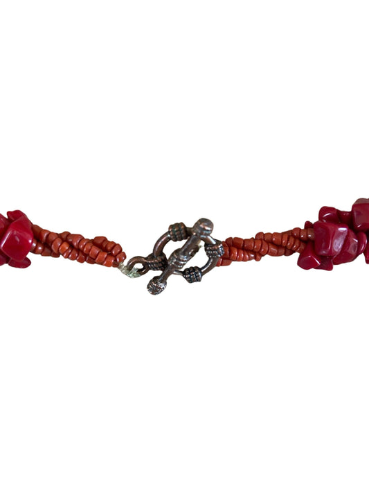 Red Puka Shell Necklace Vintage, Large Thick Necklace With Clasp, Beaded Jewelry Gift For Her -Located at Funkyhouse Vintage Antique Store, Weiser Idaho