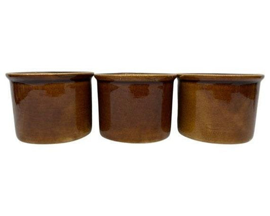 Set Of 3 Vintage Small Ceramic Brown Crock Bowls, Set of Sugar Bowls, Trinket Dishes -Located at Funkyhouse Vintage Antique Store, Weiser Idaho
