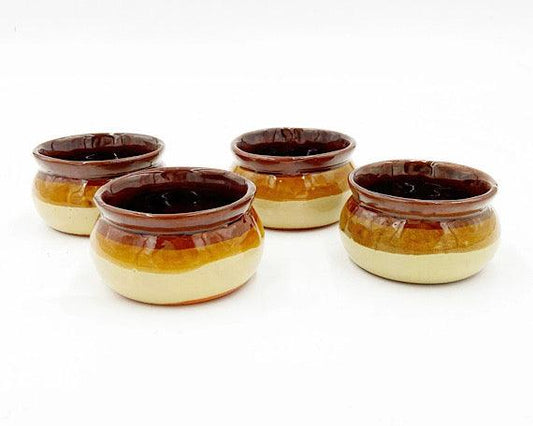 Set Of 4 Vintage Small Ceramic Brown Bowls, Set of Sugar Bowls, Trinket Dishes -Located at Funkyhouse Vintage Antique Store, Weiser Idaho