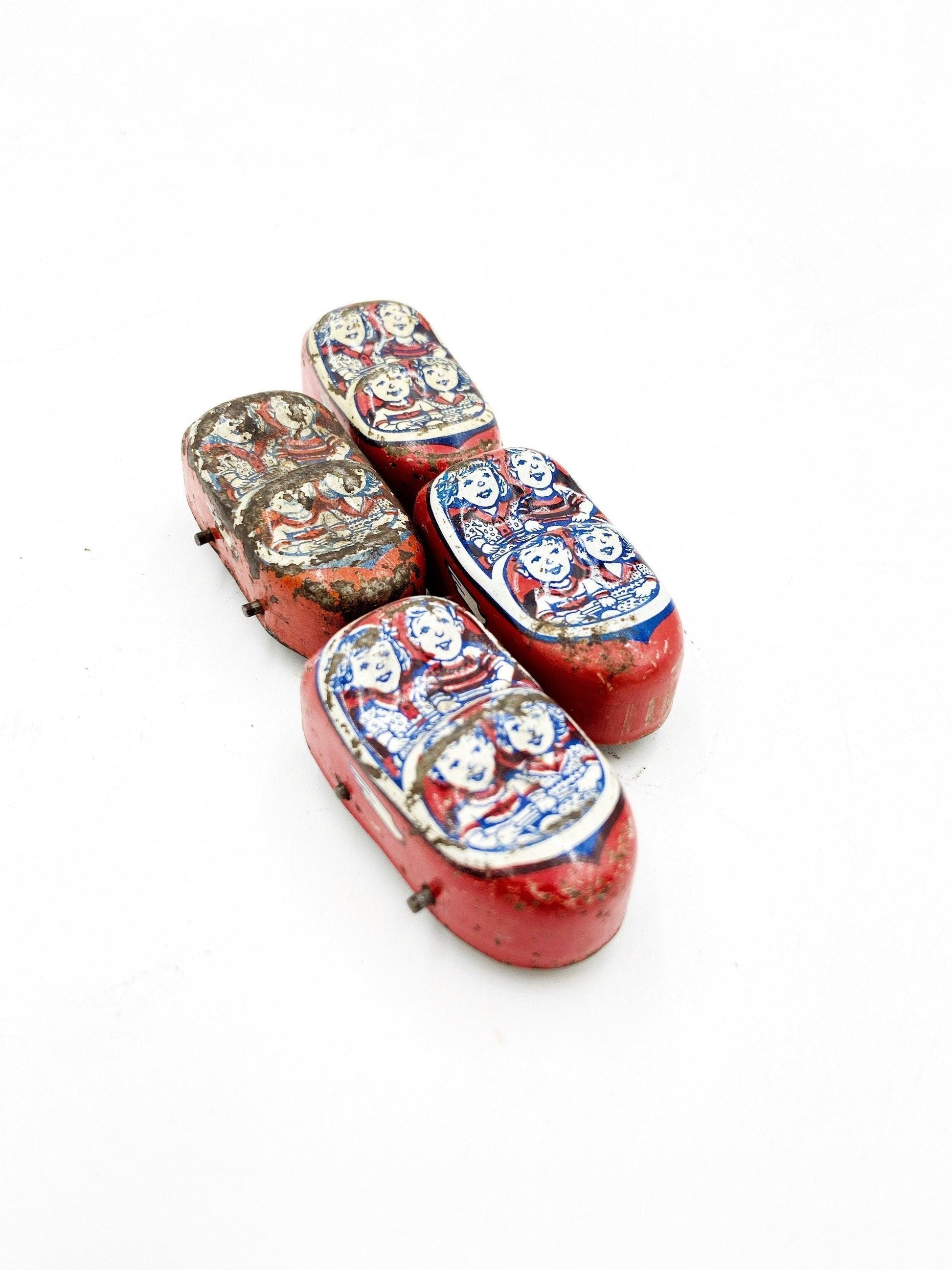 Set Of Four Vintage J Chein Tin Litho Roller Coaster Toy Cars, Antique Roller Coaster Toy Roller Coaster Set -Located at Funkyhouse Vintage Antique Store, Weiser Idaho