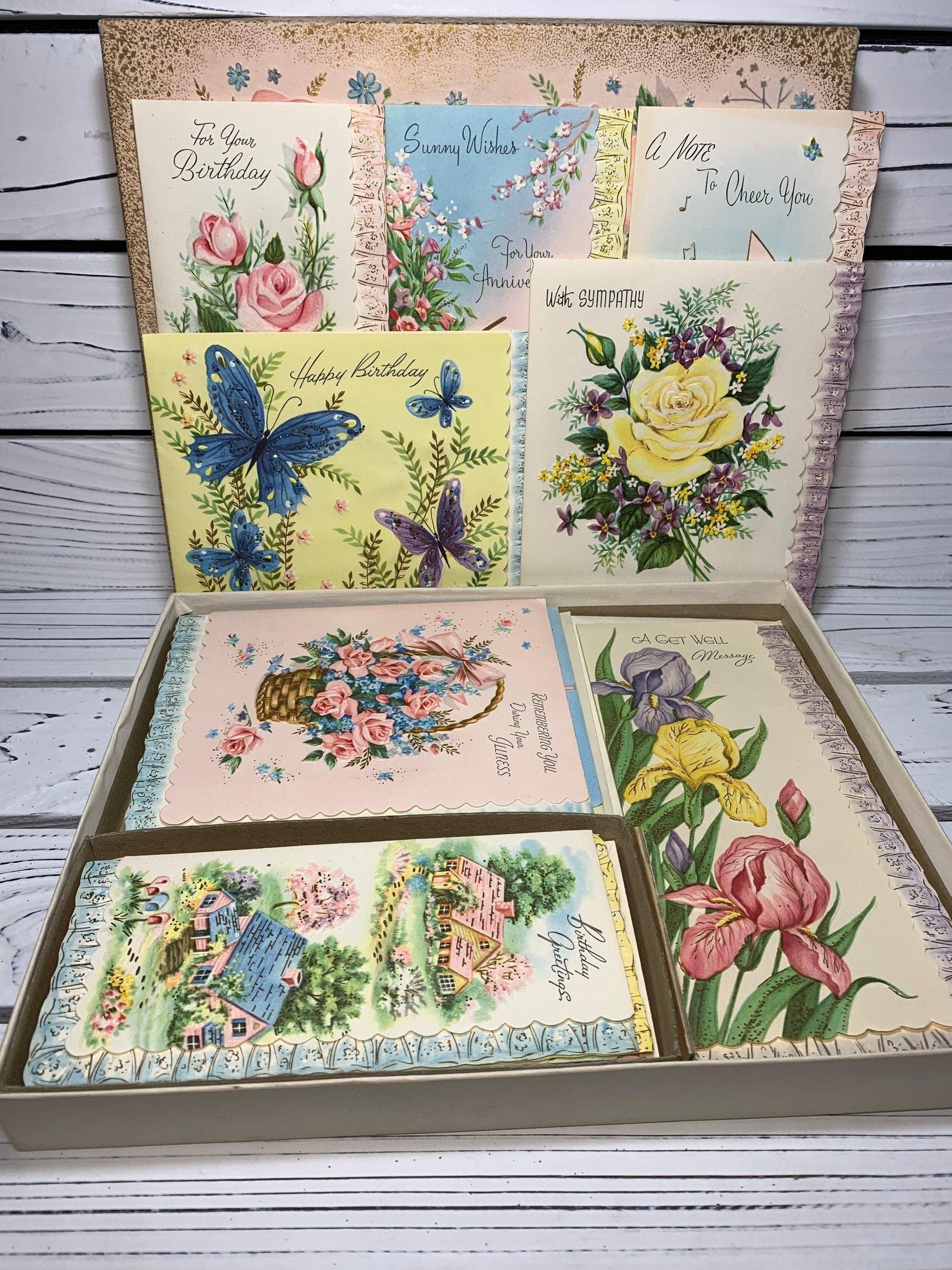Set of Vintage Greeting Cards, Favorite Trio Variety of Greeting Cards, Birthday, Well Wishes, Thinking of You -Located at Funkyhouse Vintage Antique Store, Weiser Idaho