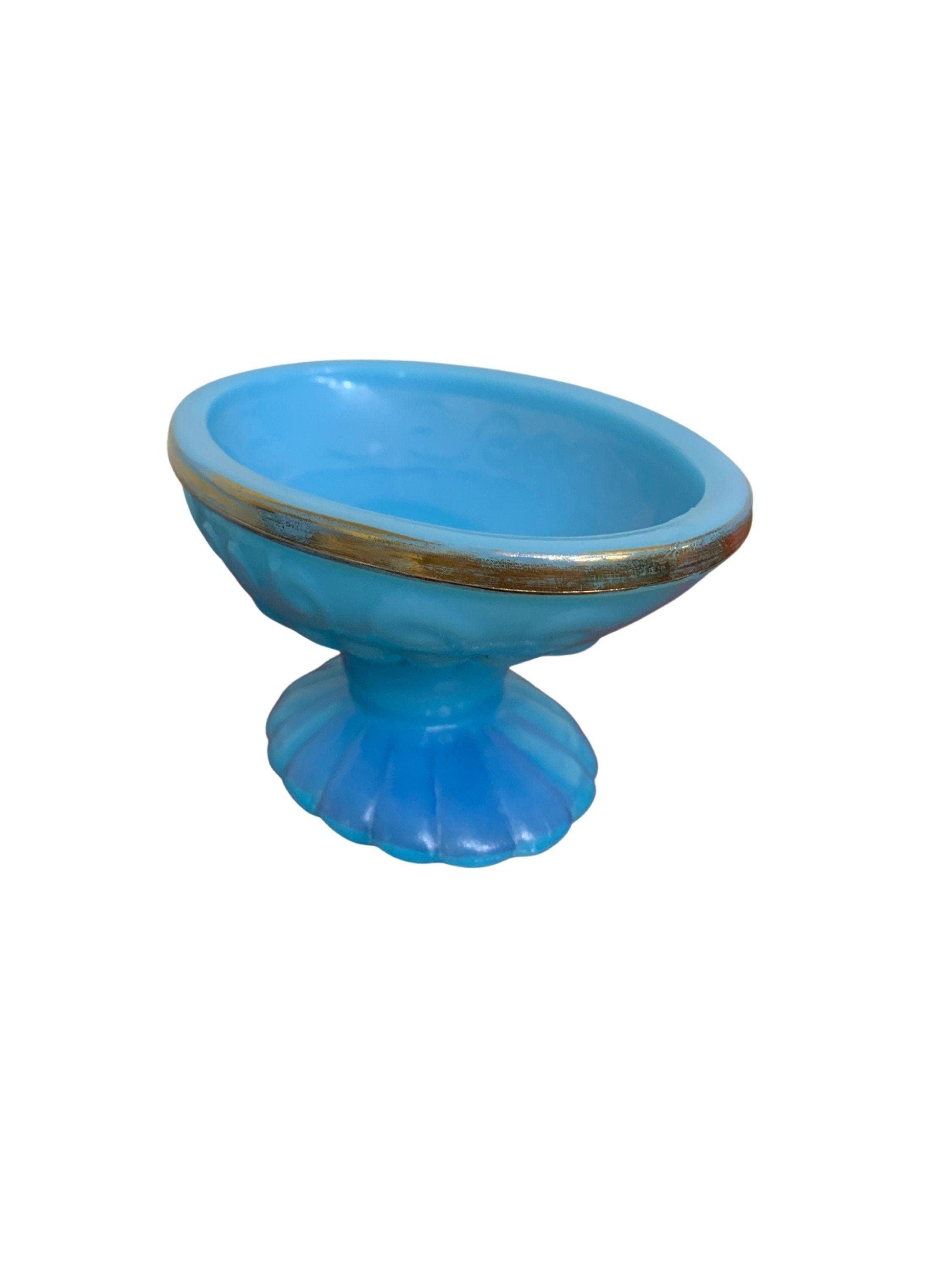 Soap Dish By Avon, Vintage Blue Bathroom Glassware With Gold Edge, Bathroom Decor -Located at Funkyhouse Vintage Antique Store, Weiser Idaho