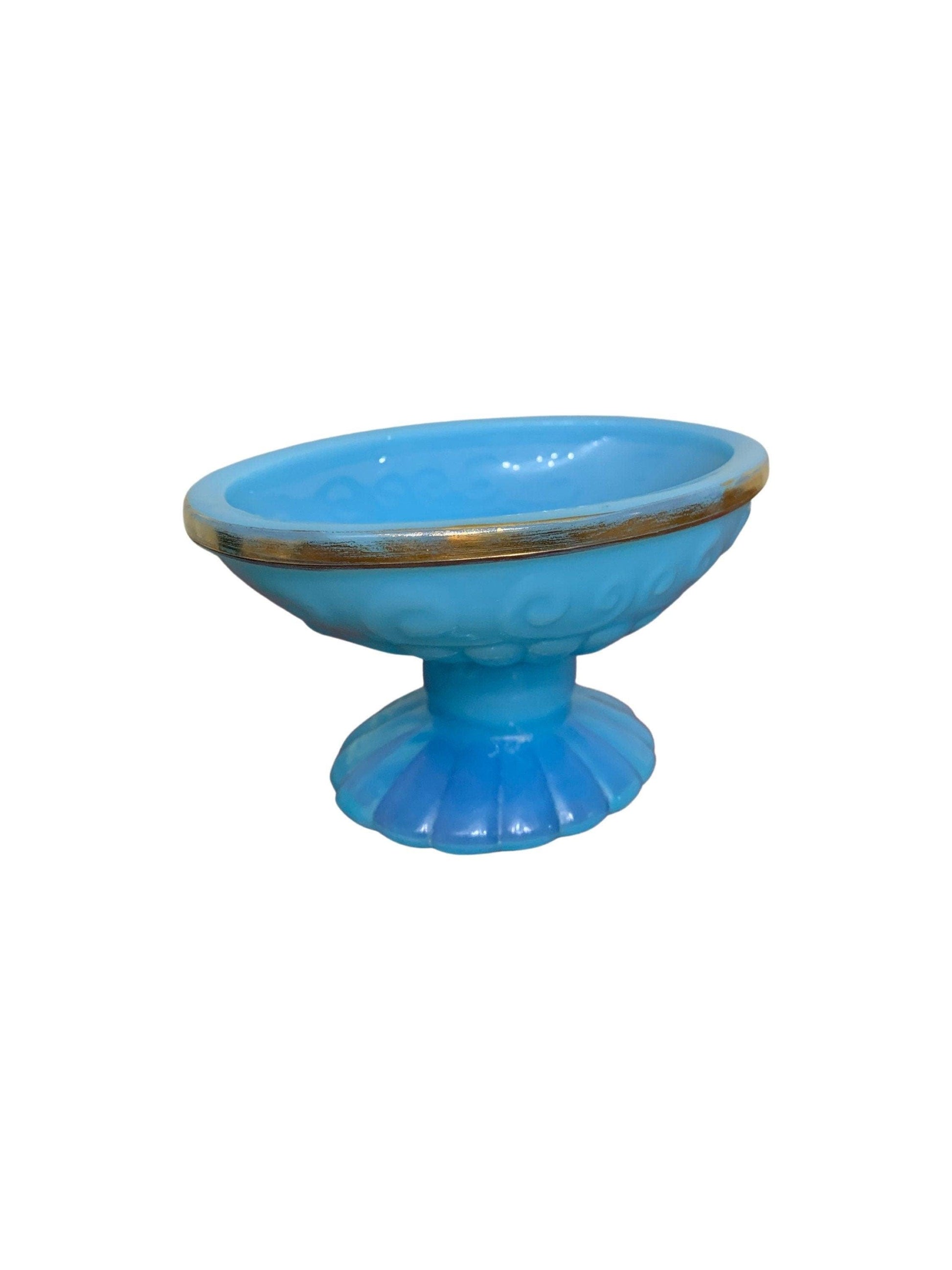 Soap Dish By Avon, Vintage Blue Bathroom Glassware With Gold Edge, Bathroom Decor -Located at Funkyhouse Vintage Antique Store, Weiser Idaho