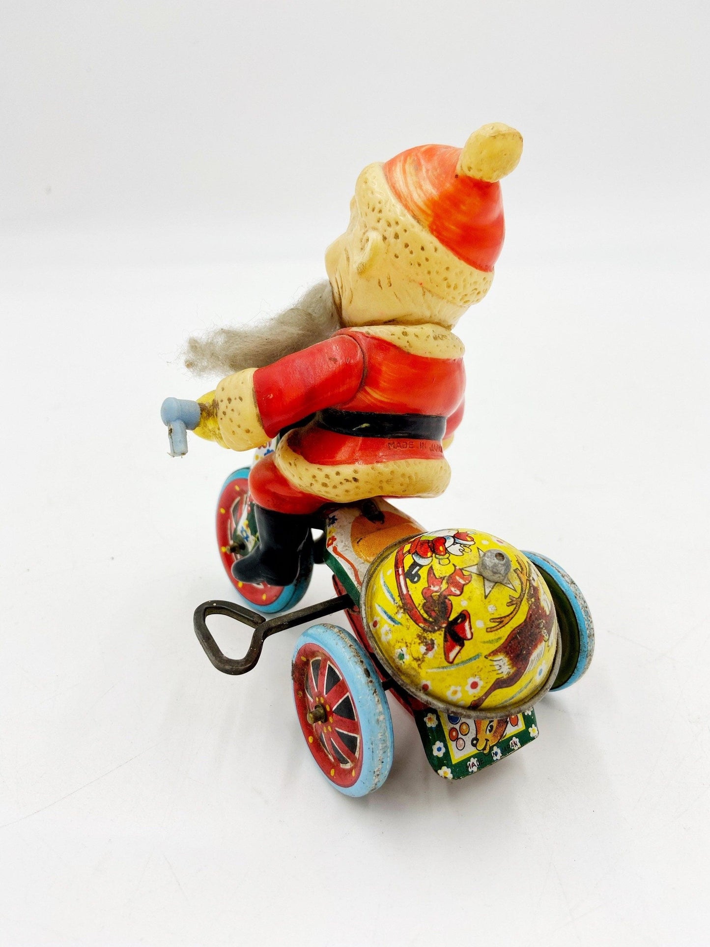 Suzuki Tin Litho Santa Riding A Tricycle, Antique Vintage Wind Up Tin Toy, Made In Japan, Vintage Antique Christmas -Located at Funkyhouse Vintage Antique Store, Weiser Idaho