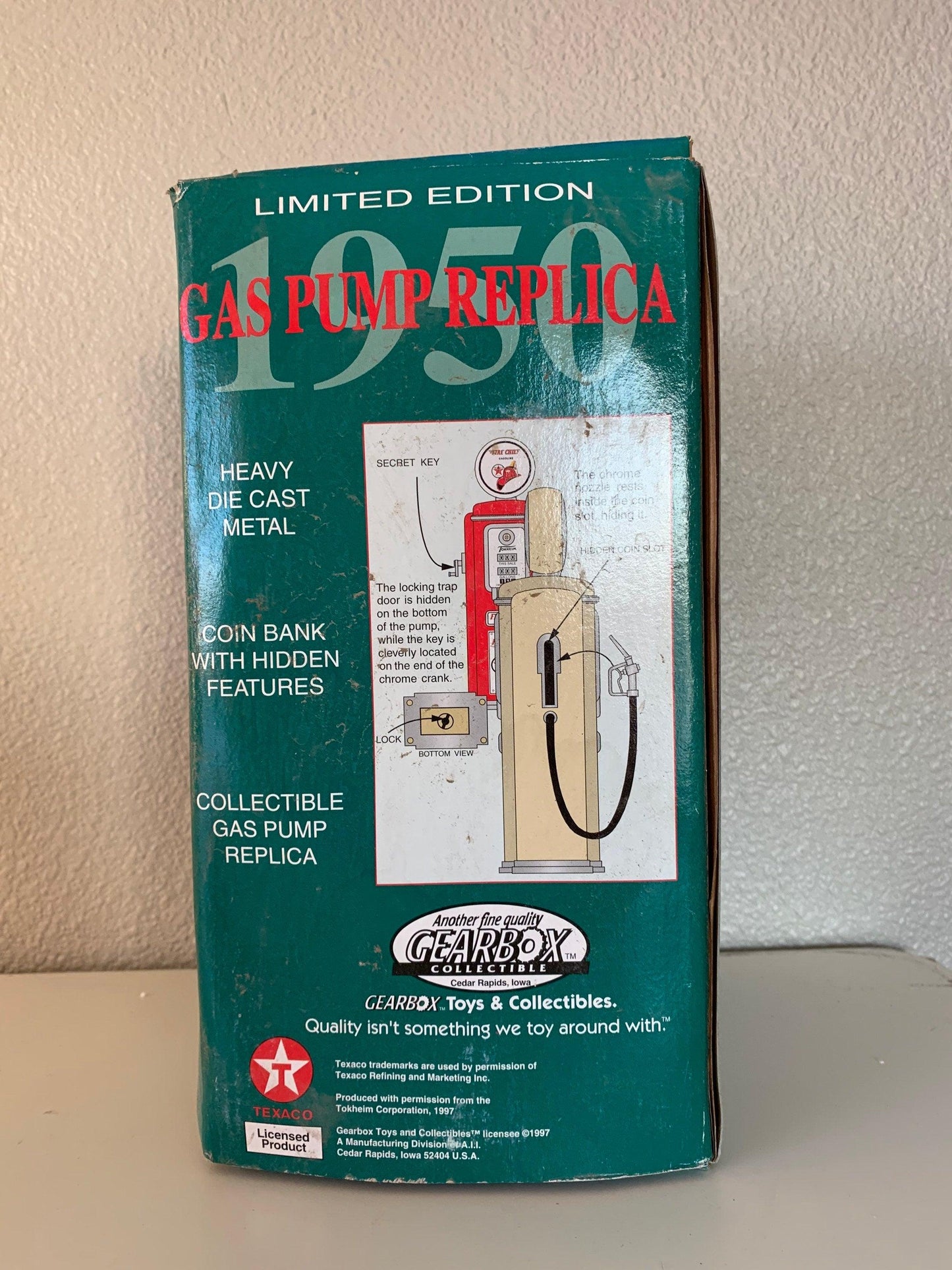 Texaco Fire Chief 1950 Tokheim Diecast Gas Pump Coin Bank, Limited Edition Collectible, Gas And Oil Memorabilia, Gas Station Classic Car -Located at Funkyhouse Vintage Antique Store, Weiser Idaho