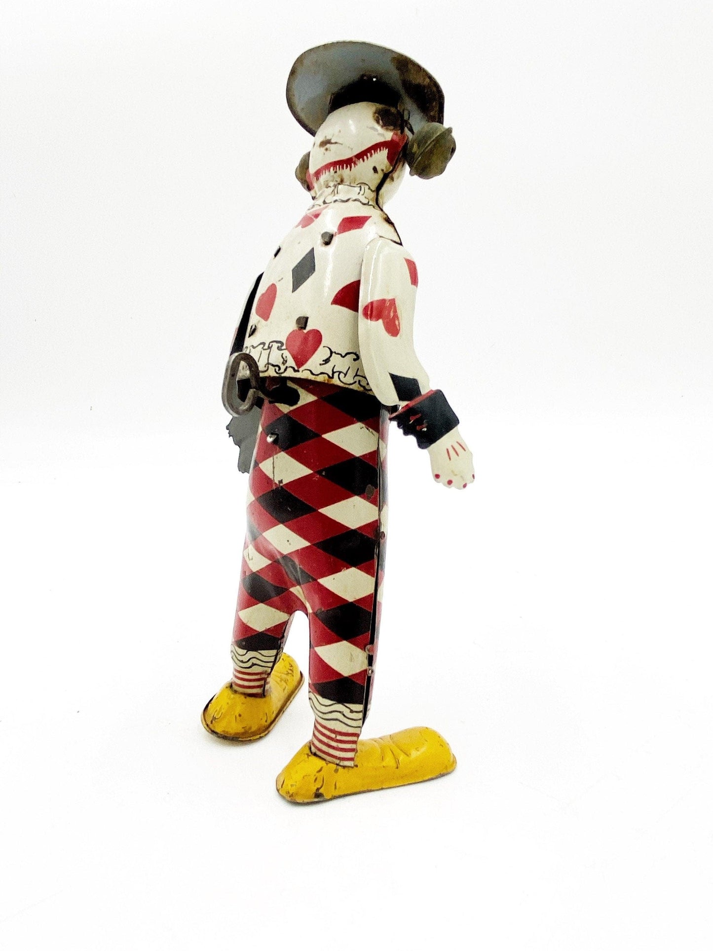 Tom Twist ‘The Funny Show’ The Funny Clown by The Ferdinand Strauss Corporation, Circa 1920s, Wind Up Tin Toys, Red Black White -Located at Funkyhouse Vintage Antique Store, Weiser Idaho