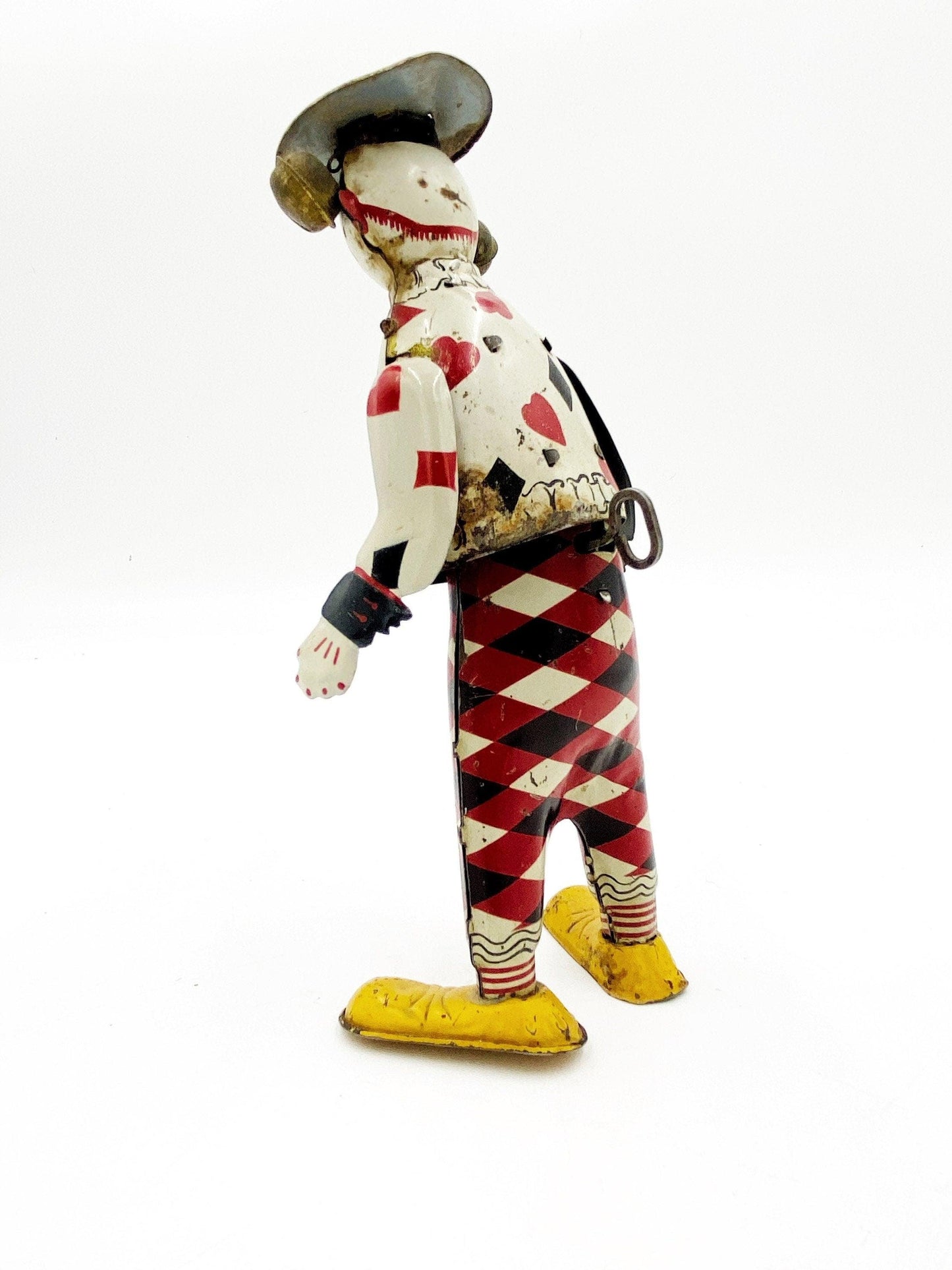 Tom Twist ‘The Funny Show’ The Funny Clown by The Ferdinand Strauss Corporation, Circa 1920s, Wind Up Tin Toys, Red Black White -Located at Funkyhouse Vintage Antique Store, Weiser Idaho