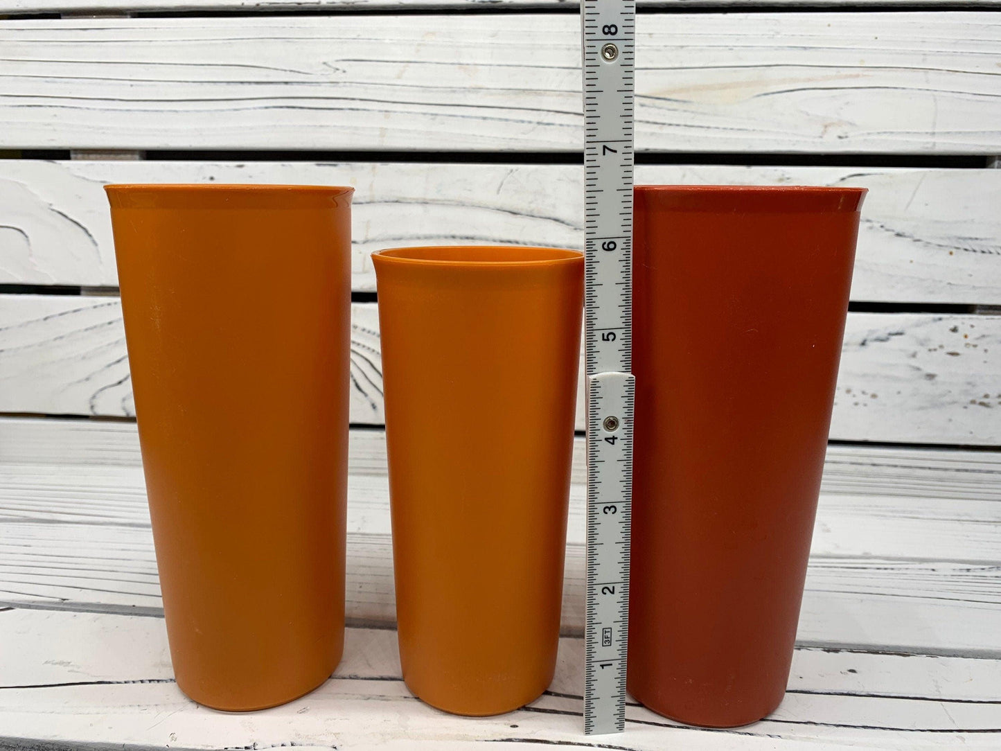 Tupperware Cups, Set of 3 Vintage Tumblers, Orange and Red -Located at Funkyhouse Vintage Antique Store, Weiser Idaho