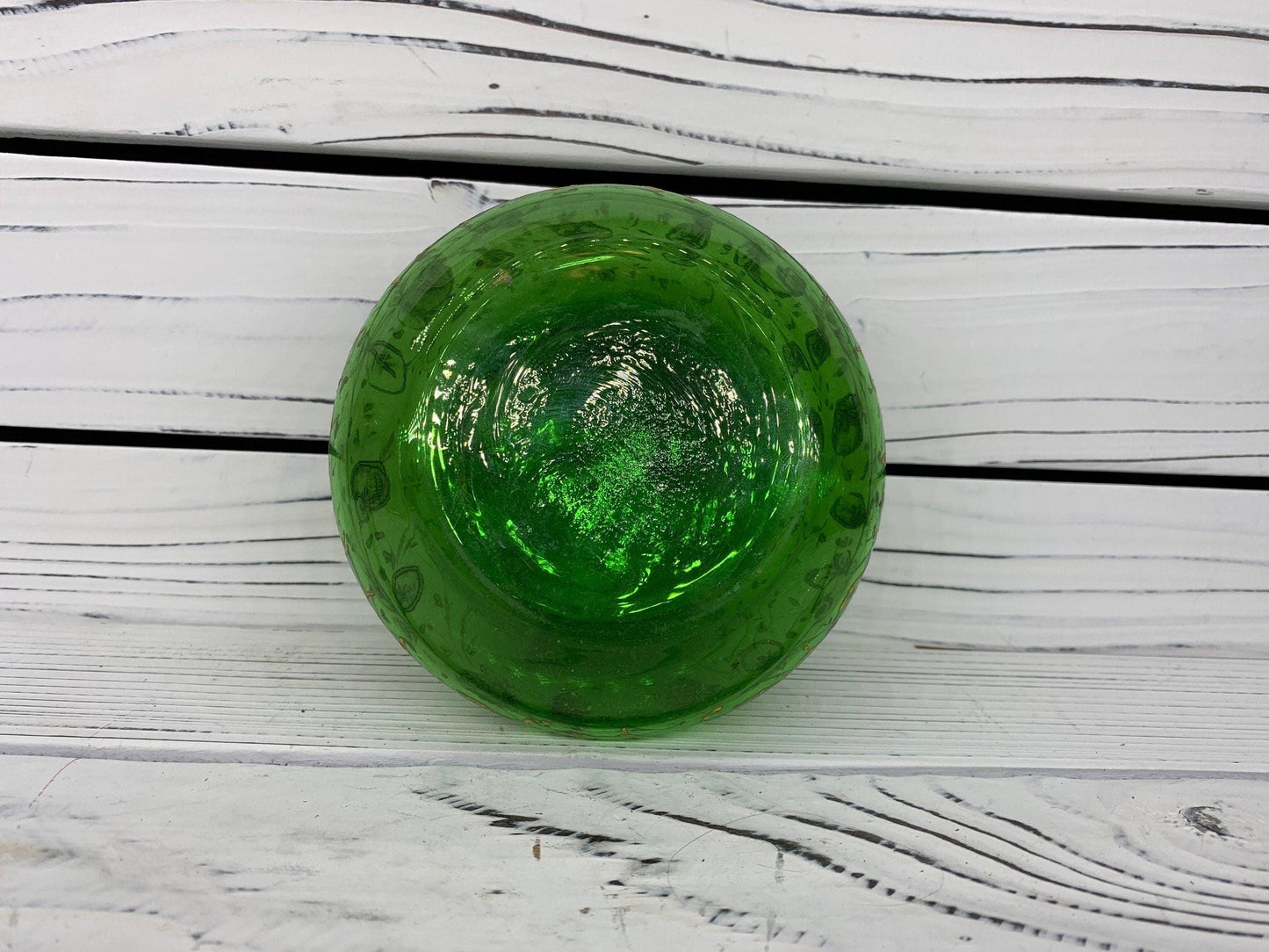 Victorian Hand Painted French Green Glass Hinged Powder Jar, Bohemian Trinket Box -Located at Funkyhouse Vintage Antique Store, Weiser Idaho