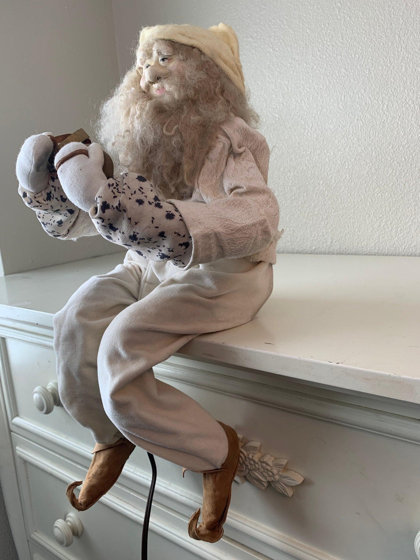 Vintage Animatronic Elf Playing Accordion, Sitting Mantle Animated Christmas Doll, Moving Electric Decor -Located at Funkyhouse Vintage Antique Store, Weiser Idaho