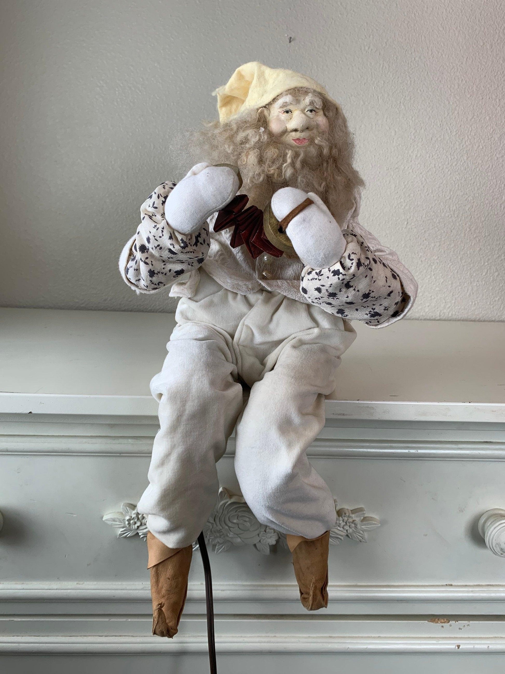 Vintage Animatronic Elf Playing Accordion, Sitting Mantle Animated Christmas Doll, Moving Electric Decor -Located at Funkyhouse Vintage Antique Store, Weiser Idaho