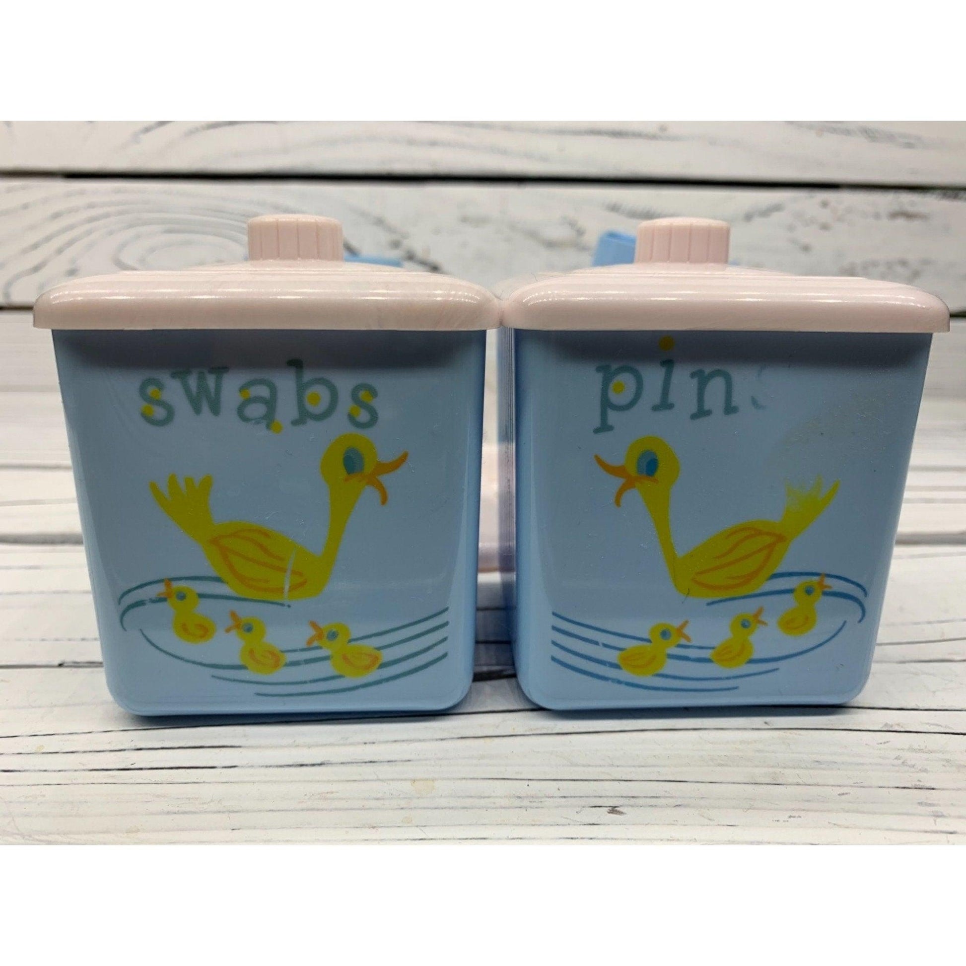 Vintage Baby Bath Caddy, Four Labeled Plastic Containers, Brush And Comb, 1950s Mid Century Infant Grooming Bath Set -Located at Funkyhouse Vintage Antique Store, Weiser Idaho