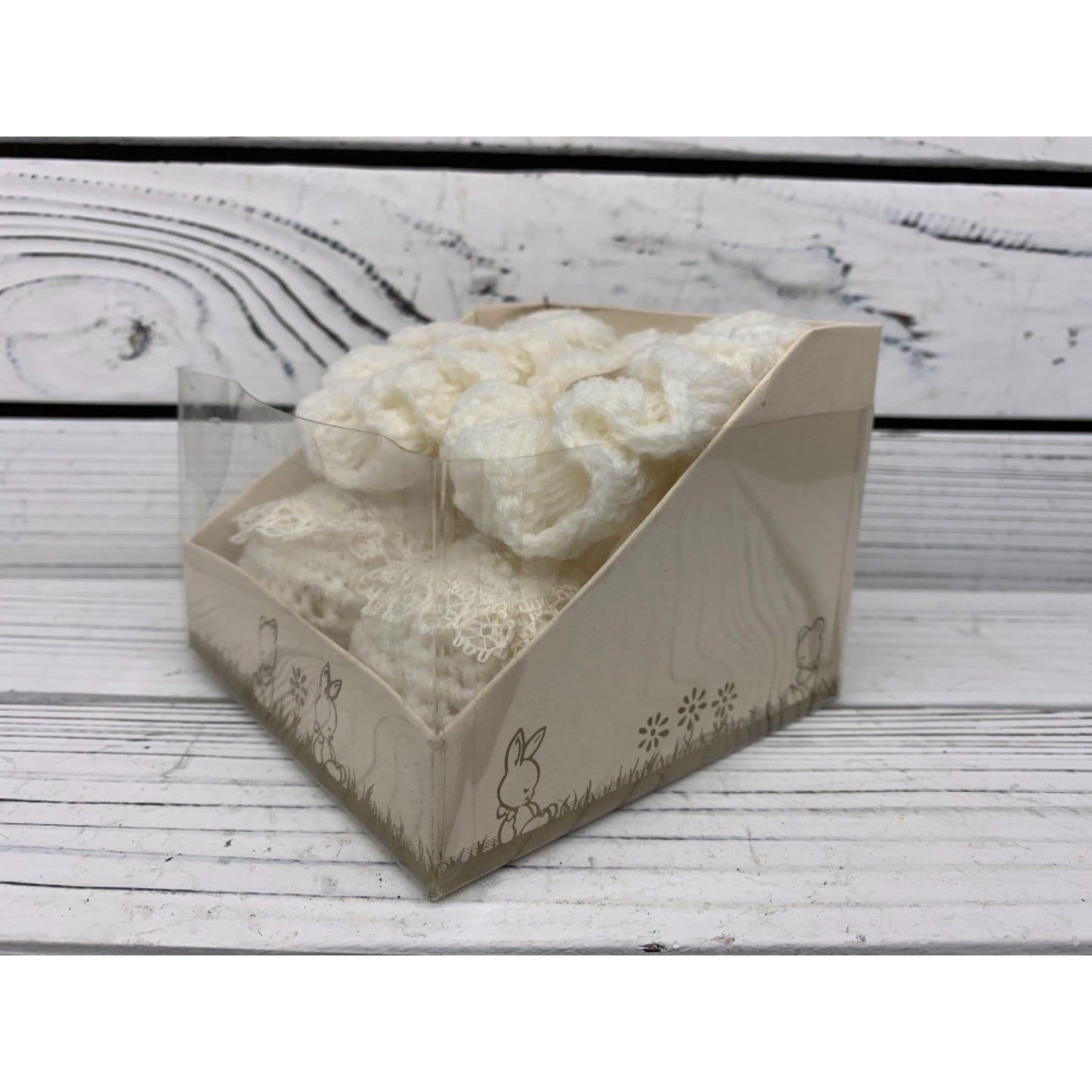 Vintage Baby Booties, Cream Knitted Fancy Cloth Shoes For Infants -Located at Funkyhouse Vintage Antique Store, Weiser Idaho