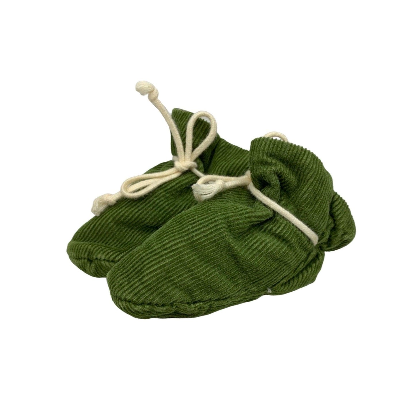 Vintage Baby Booties, Green And Cream Corduroy Booties By T.V. Booties, Made In The USA -Located at Funkyhouse Vintage Antique Store, Weiser Idaho