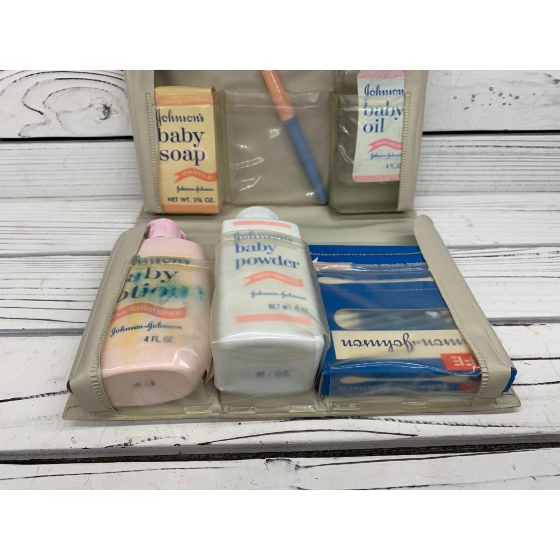 Vintage Baby Grooming Set, Baby Lotion, Powder, Soap, Oil And Swabs In A Case -Located at Funkyhouse Vintage Antique Store, Weiser Idaho
