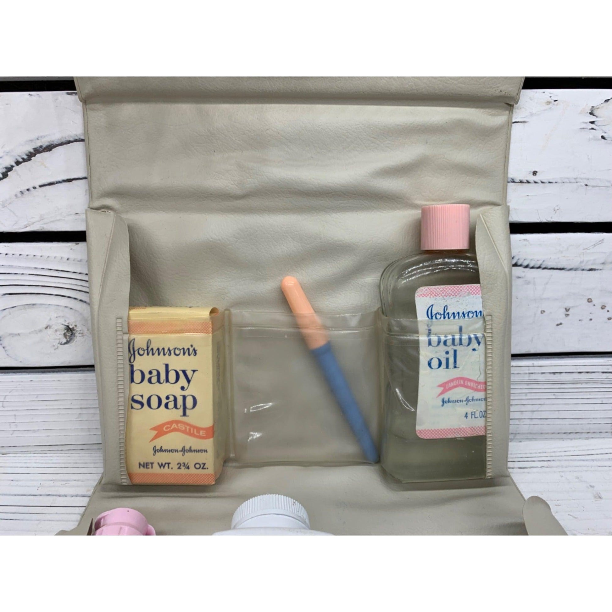 Vintage Baby Grooming Set, Baby Lotion, Powder, Soap, Oil And Swabs In A Case -Located at Funkyhouse Vintage Antique Store, Weiser Idaho