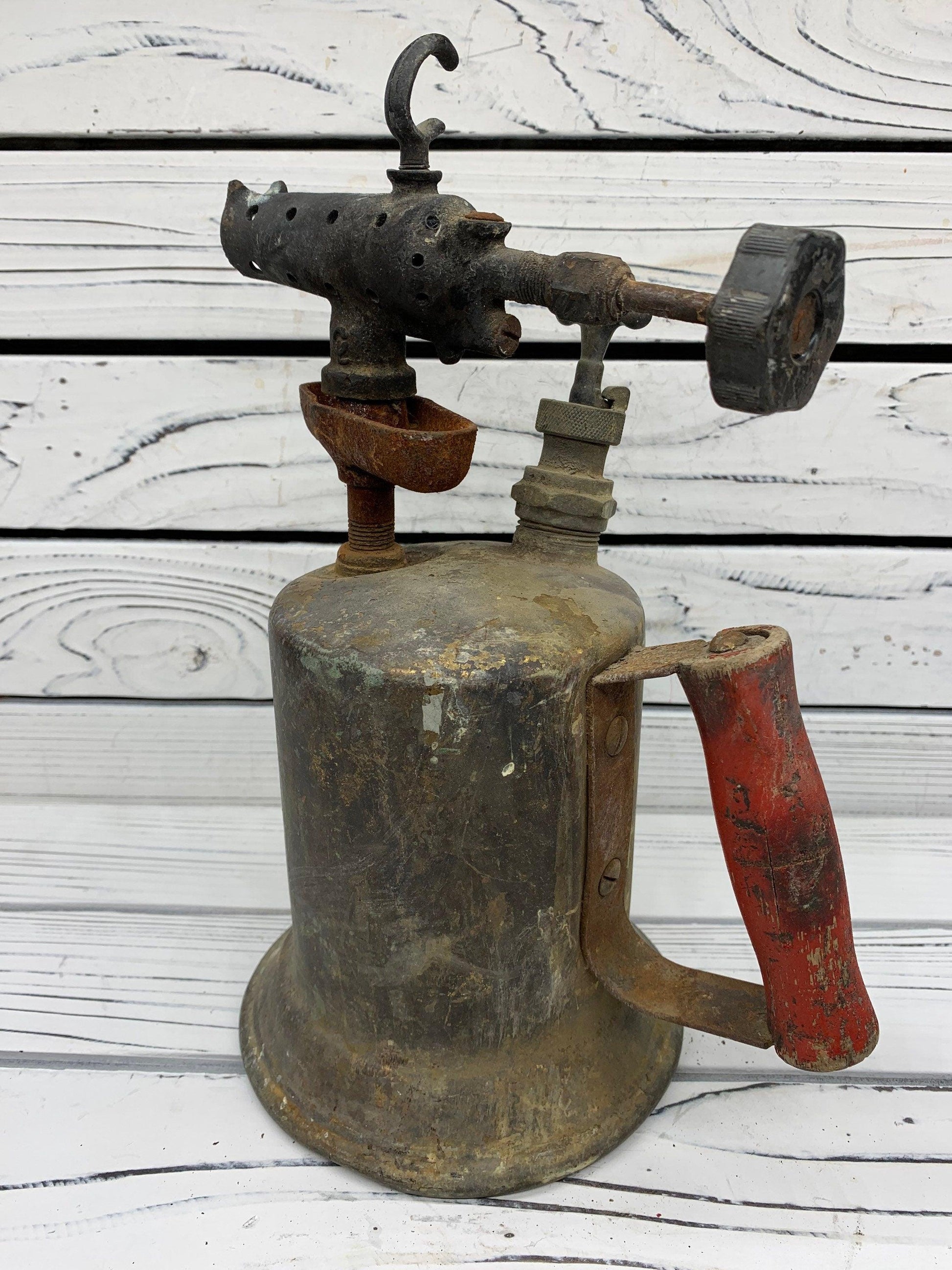 Vintage Blow Torch Brass, Antique Blowtorch with Red Handle, Industrial Dark Academia Decor, Man Cave or Garage, Indie Room Decor, Daft Punk -Located at Funkyhouse Vintage Antique Store, Weiser Idaho