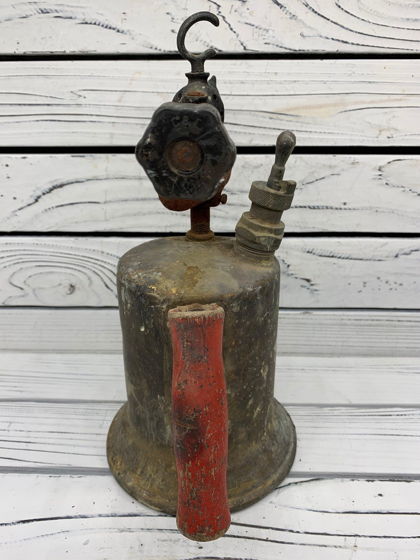 Vintage Blow Torch Brass, Antique Blowtorch with Red Handle, Industrial Dark Academia Decor, Man Cave or Garage, Indie Room Decor, Daft Punk -Located at Funkyhouse Vintage Antique Store, Weiser Idaho