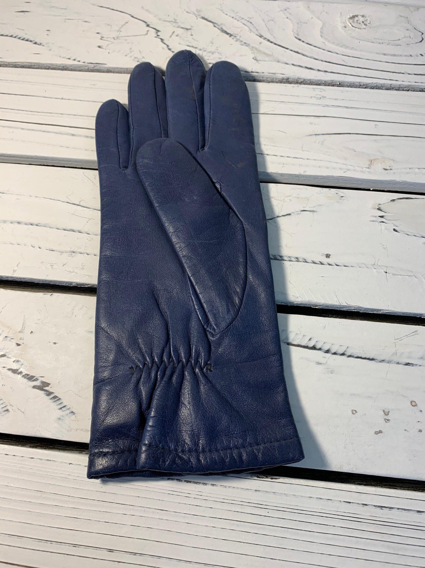 Vintage Blue Leather Gloves, Size 7 Fownes Gloves -Located at Funkyhouse Vintage Antique Store, Weiser Idaho