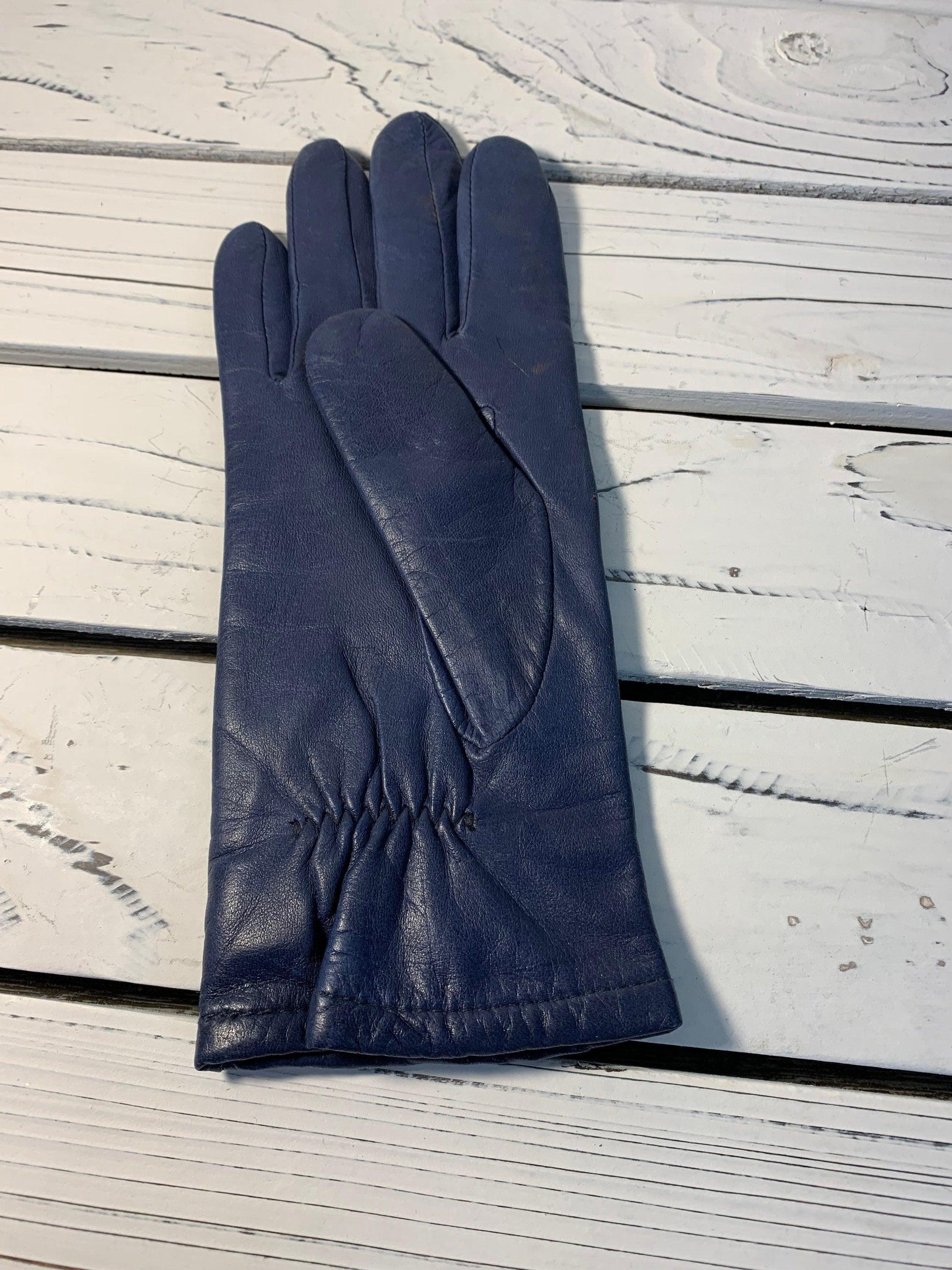 Vintage Blue Leather Gloves, Size 7 Fownes Gloves -Located at Funkyhouse Vintage Antique Store, Weiser Idaho