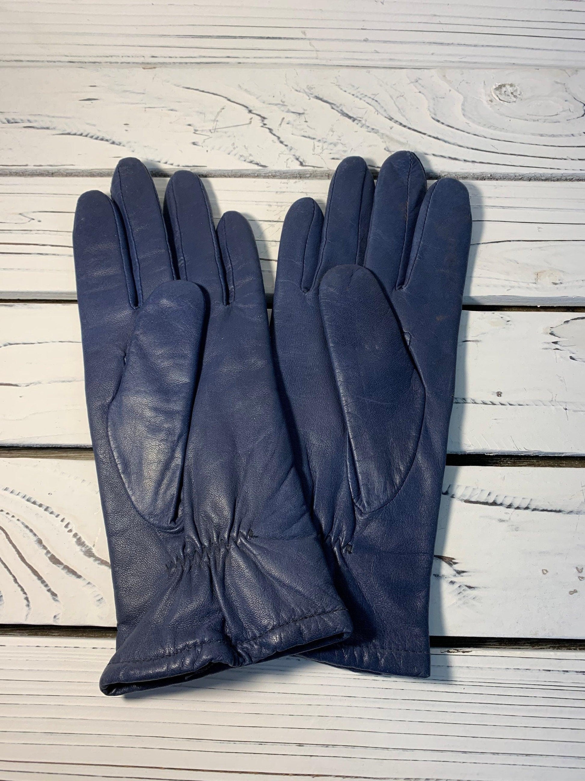 Vintage Blue Leather Gloves, Size 7 Fownes Gloves -Located at Funkyhouse Vintage Antique Store, Weiser Idaho
