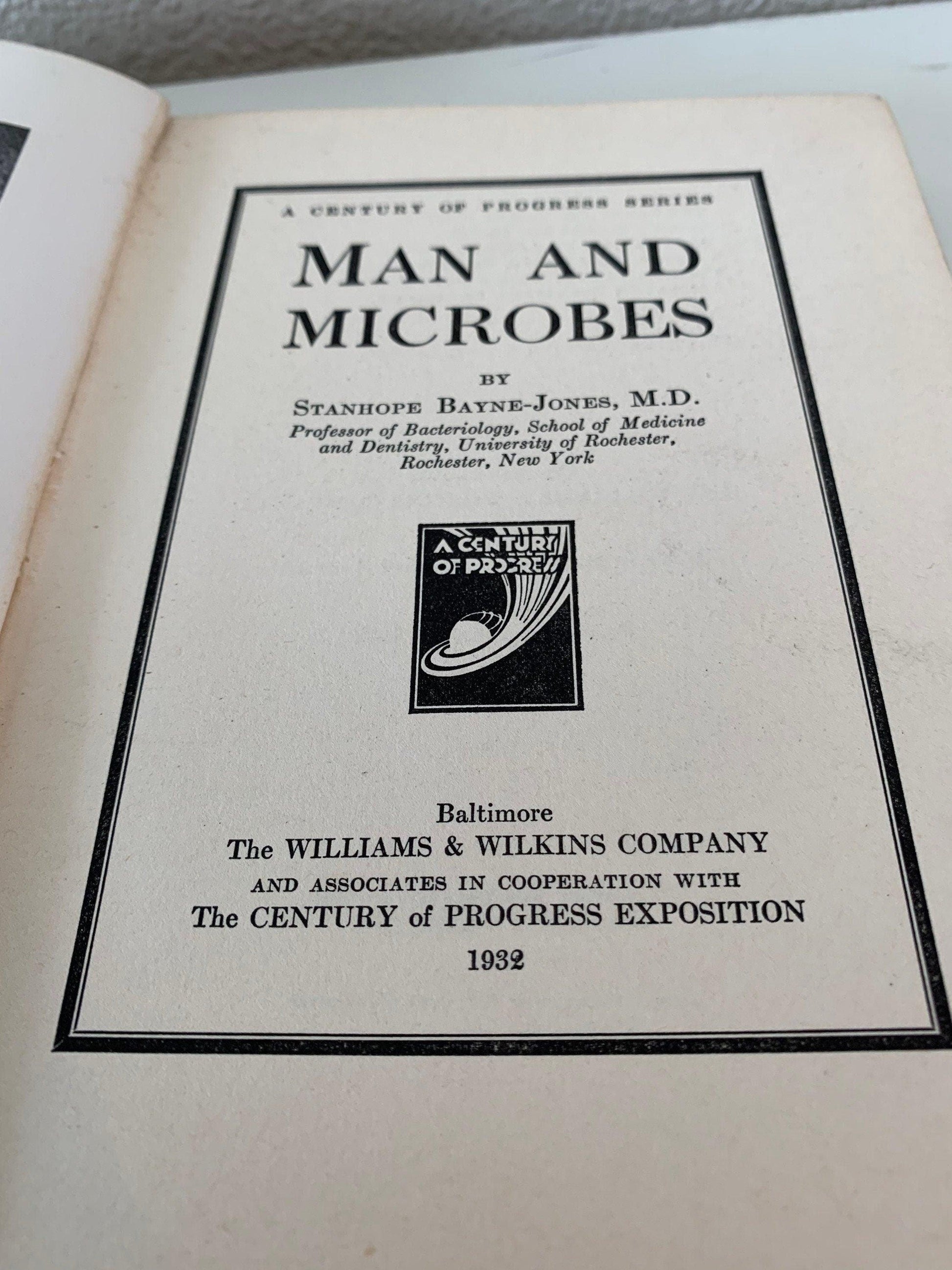 Vintage Book, Hard Cover, Man and Microbes by Stanhope Bayne-Jones -Located at Funkyhouse Vintage Antique Store, Weiser Idaho