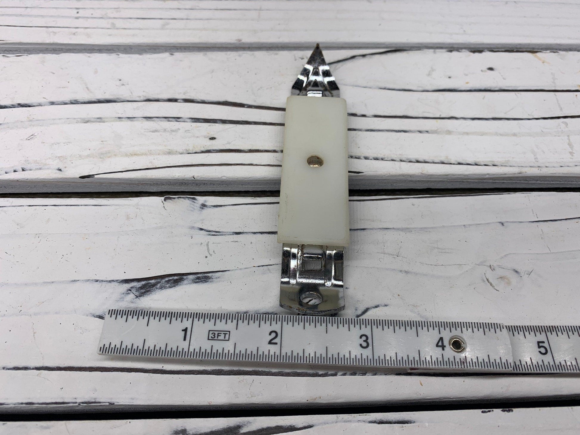 Vintage Bottle Opener Magnet, White Metal Can Opener, Vintage Utensils, 1950s Retro Kitchen -Located at Funkyhouse Vintage Antique Store, Weiser Idaho