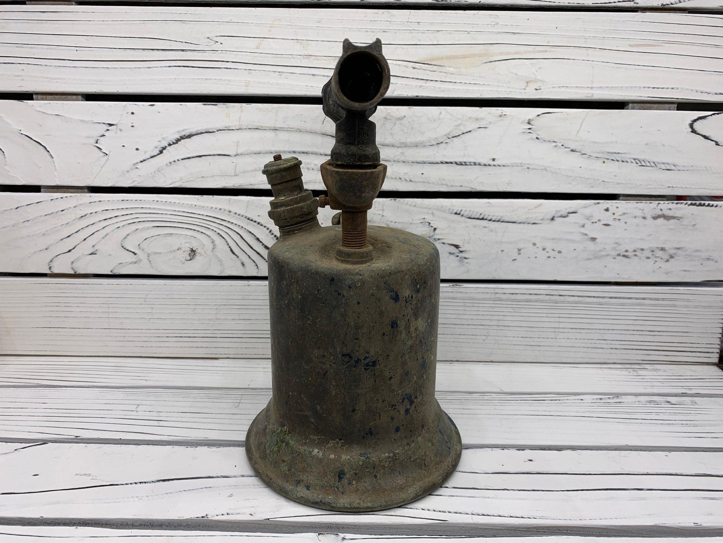 Vintage Brass Blow Torch, Antique Blowtorch with Red Handle, Industrial Dark Academia Decor, Man Cave or Garage -Located at Funkyhouse Vintage Antique Store, Weiser Idaho