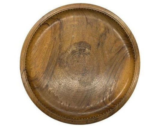 Vintage Carved Wood Serving Platter With Pedestal, Raised Hand Carved Wooden Plate -Located at Funkyhouse Vintage Antique Store, Weiser Idaho