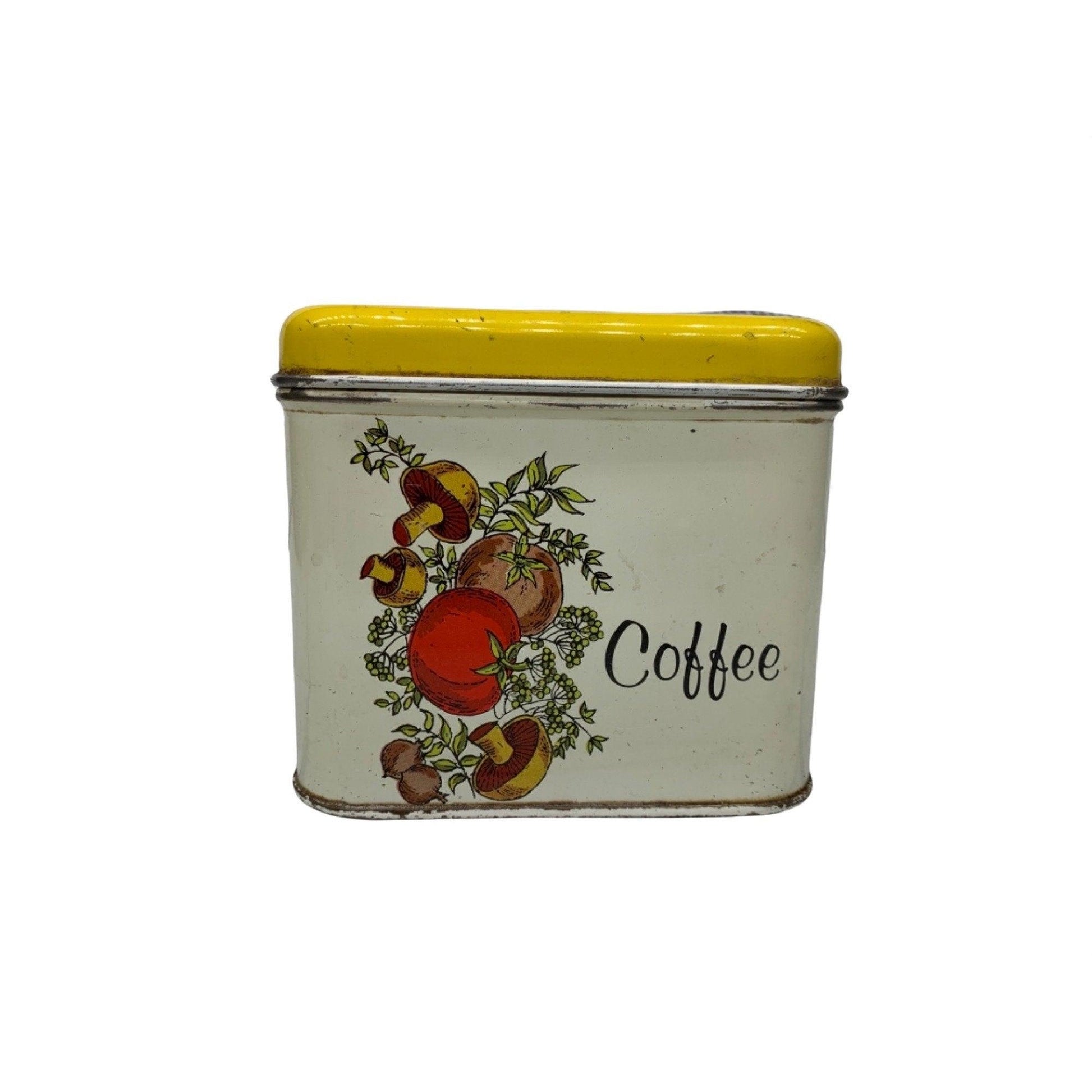 Vintage Cheinco Coffee Canister, Tin Metal Canister With Spice Of Life Pattern -Located at Funkyhouse Vintage Antique Store, Weiser Idaho