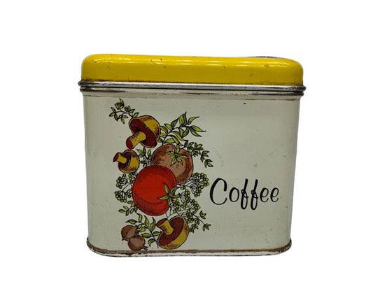 Vintage Cheinco Coffee Canister, Tin Metal Canister With Spice Of Life Pattern -Located at Funkyhouse Vintage Antique Store, Weiser Idaho