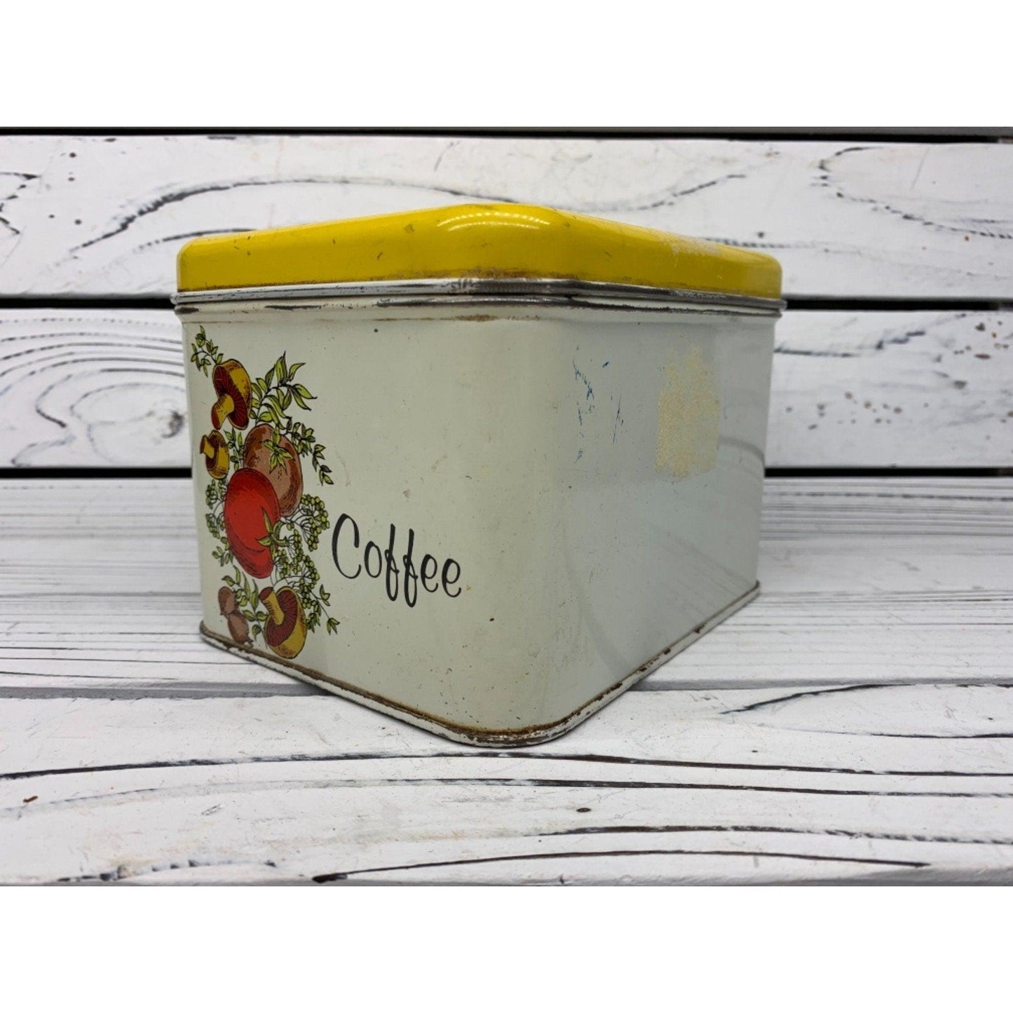 Vintage Cheinco Coffee Canister, Tin Metal Canister With Spice Of Life Pattern -Located at Funkyhouse Vintage Antique Store, Weiser Idaho