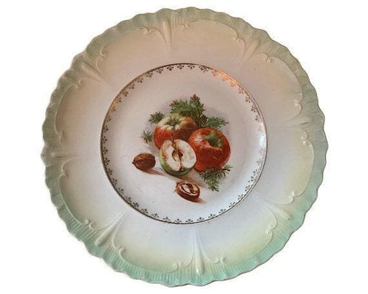 Vintage China Plate, Hand Painted Lusterware With Apple Design And Pale Green Scalloped Edge, Vintage Porcelain Bread Plate -Located at Funkyhouse Vintage Antique Store, Weiser Idaho
