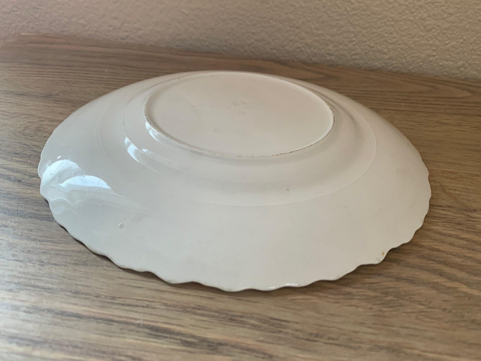 Vintage China Plate, Hand Painted Lusterware With Apple Design And Pale Green Scalloped Edge, Vintage Porcelain Bread Plate -Located at Funkyhouse Vintage Antique Store, Weiser Idaho