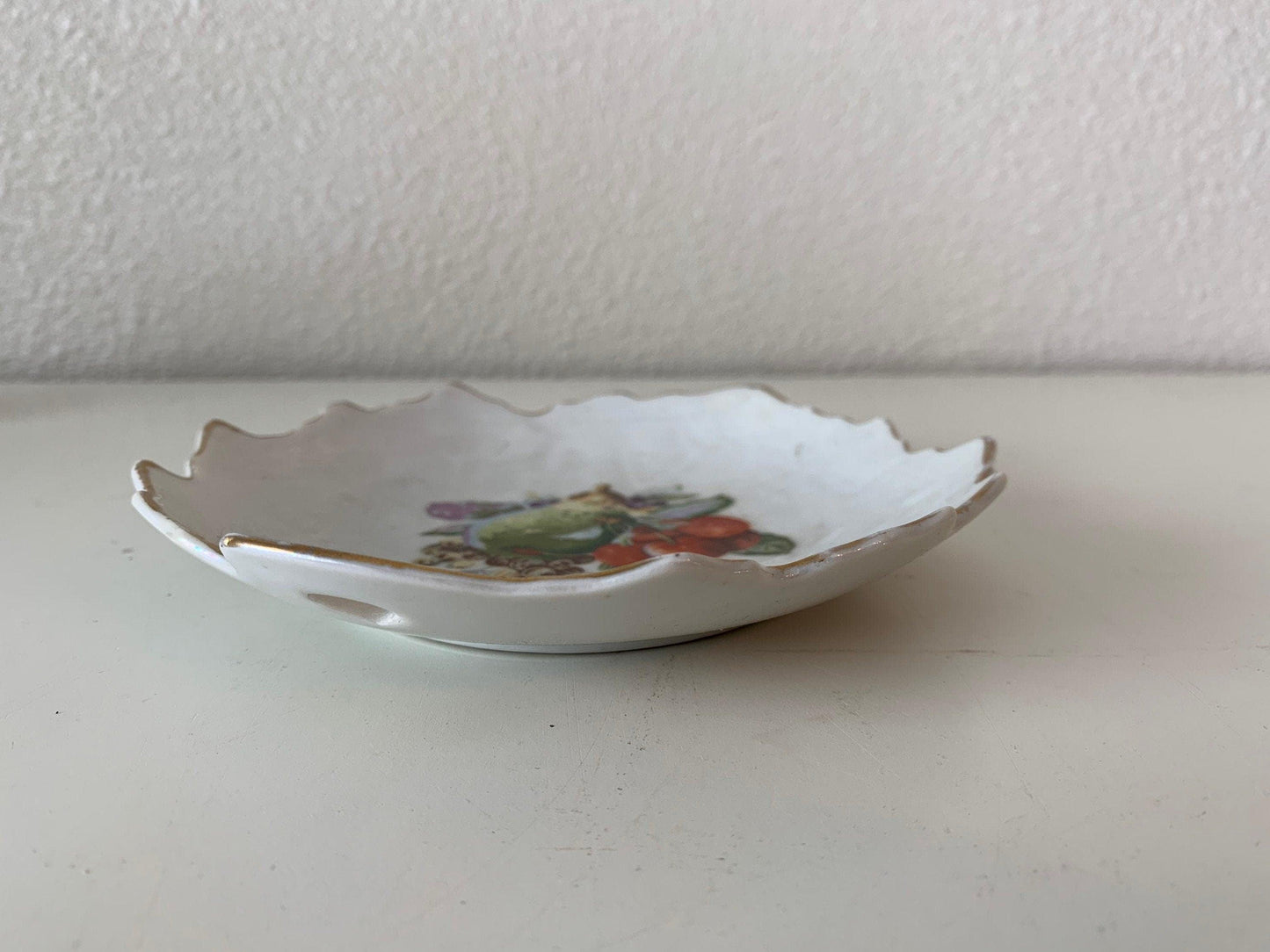 Vintage China Plate, Hand Painted With Fruit Design And Gold Scalloped Edge, Vintage Porcelain Bread Plate -Located at Funkyhouse Vintage Antique Store, Weiser Idaho