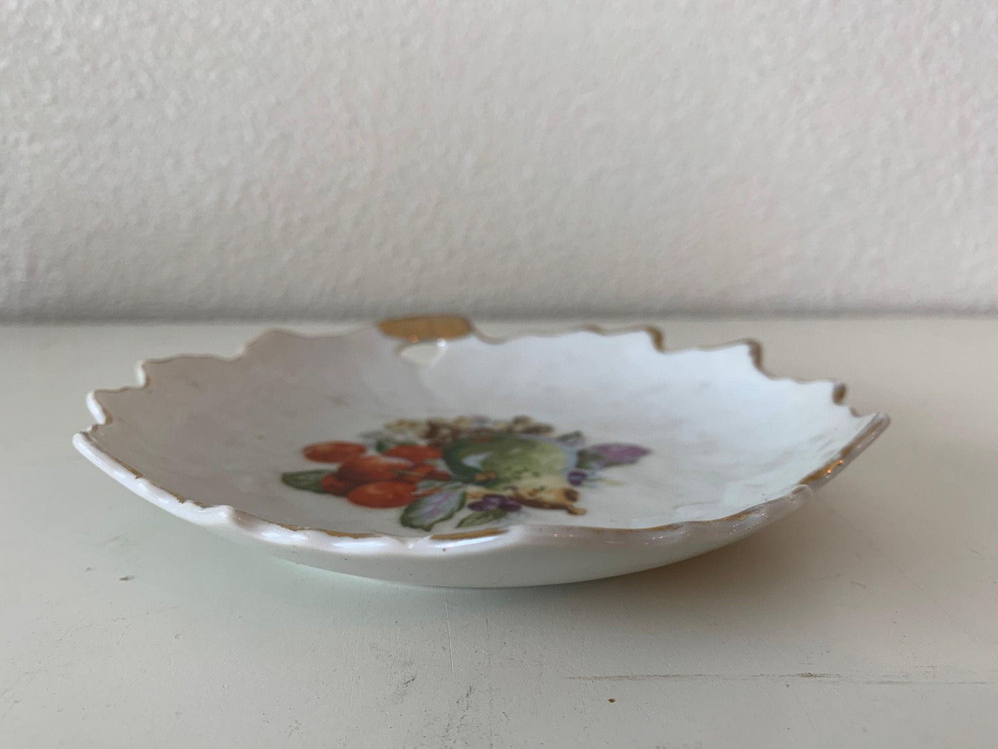 Vintage China Plate, Hand Painted With Fruit Design And Gold Scalloped Edge, Vintage Porcelain Bread Plate -Located at Funkyhouse Vintage Antique Store, Weiser Idaho