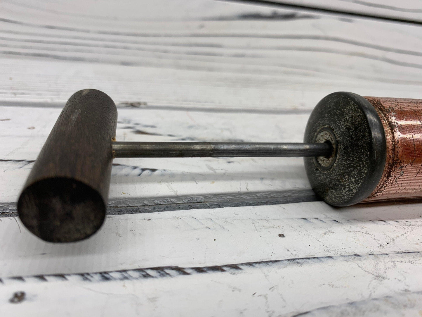 Vintage Copper Air Pump With Wood Handle, Antique Manual Pump, Industrial Dark Academia Decor, Man Cave or Garage -Located at Funkyhouse Vintage Antique Store, Weiser Idaho