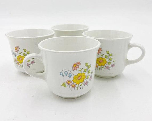 Vintage Corelle Coffee Or Tea Cups, Set of 4 Mugs in Meadow Pattern -Located at Funkyhouse Vintage Antique Store, Weiser Idaho