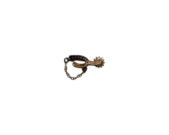 Vintage Cowboy Spur Pin, Western Lapel Or Tie Pin, Metal Cowboy Hat Pin With Chain -Located at Funkyhouse Vintage Antique Store, Weiser Idaho