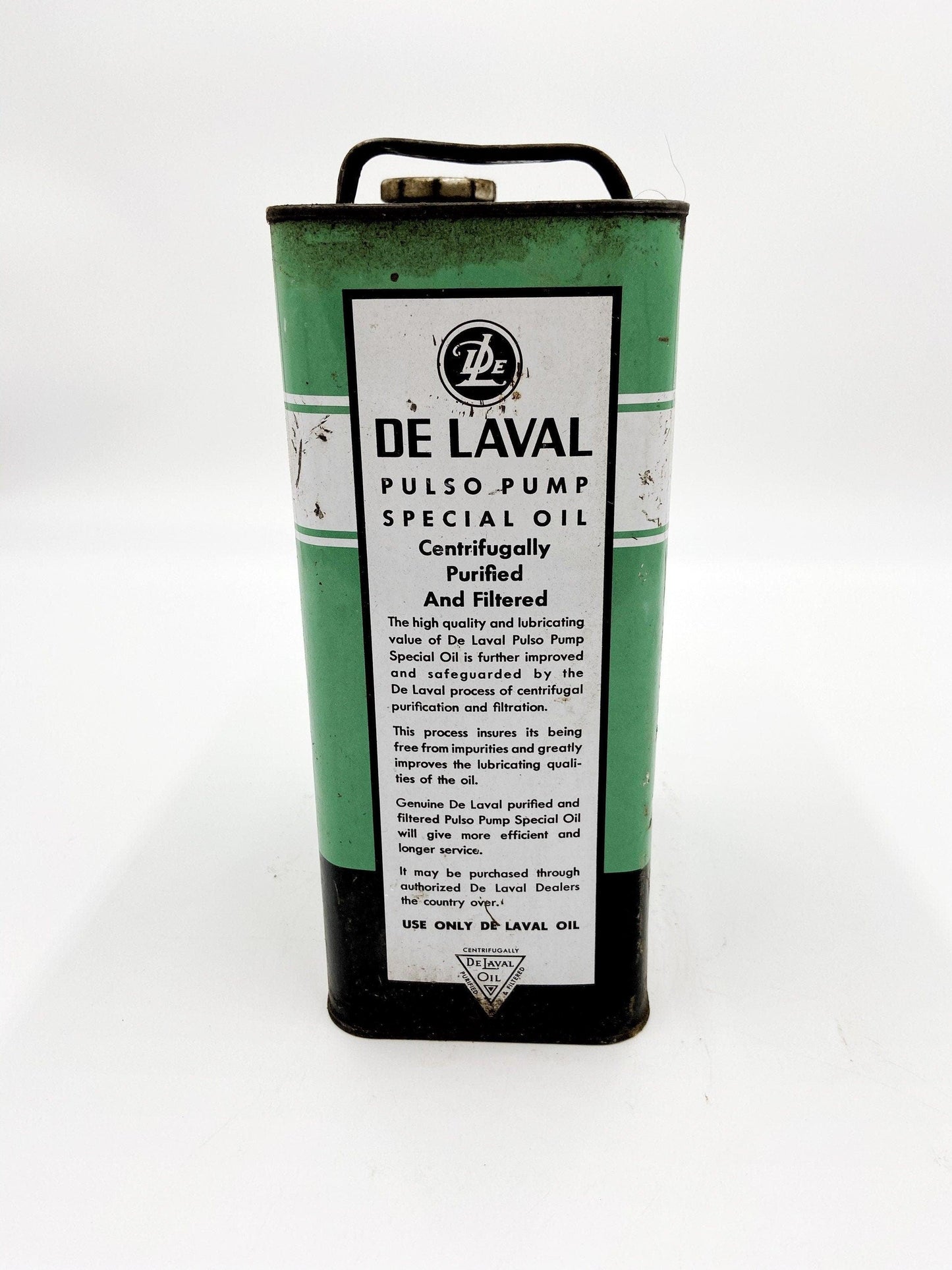 Vintage De Laval Delaval Pulso Pump Special Oil Can Dairy Partial Contents Milk, Gift for Him, Man Gift -Located at Funkyhouse Vintage Antique Store, Weiser Idaho