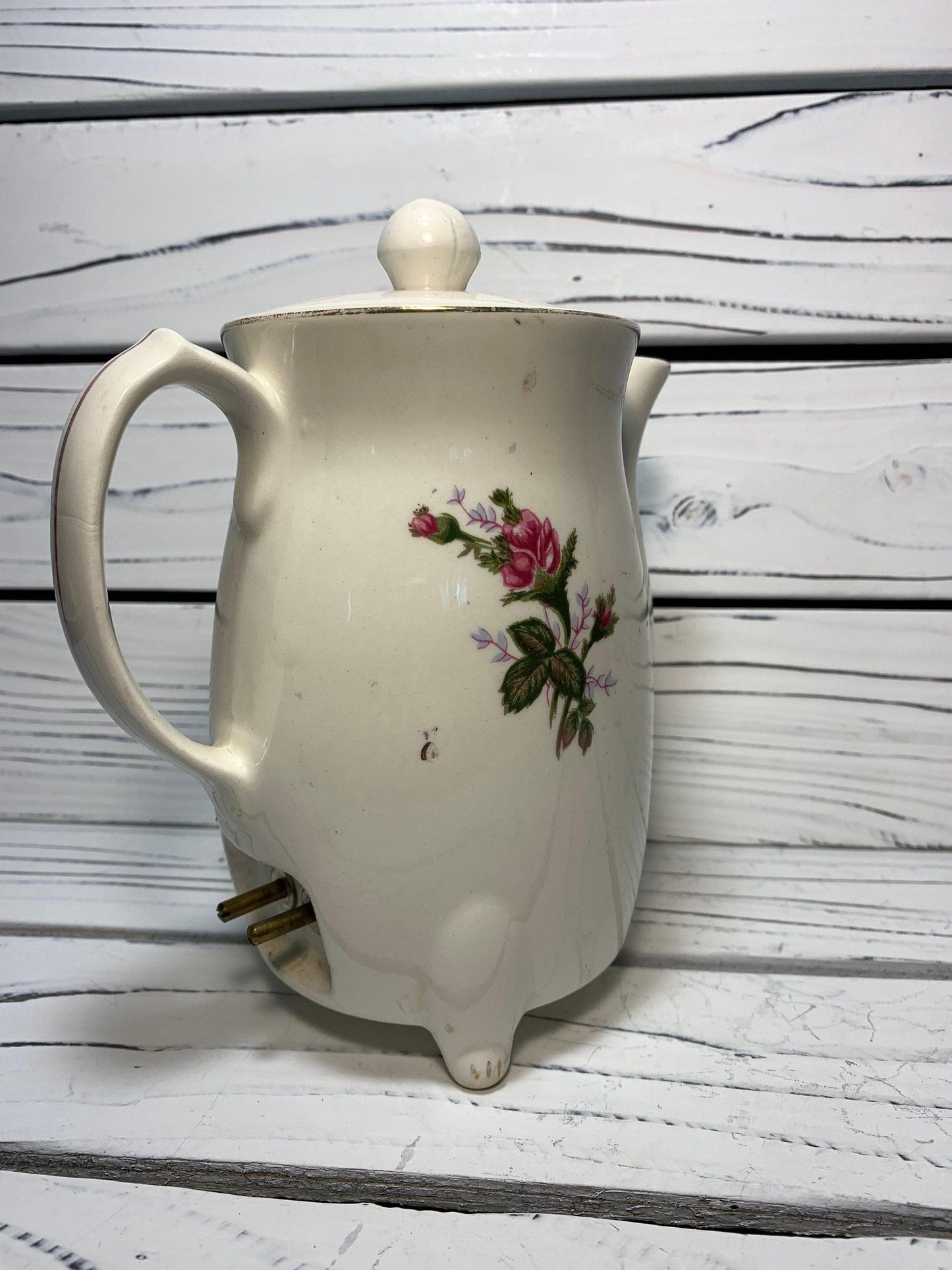 Vintage Electric Tea Pot Kettle, Ceramic Hot Water Heater From Japan With Flower Design -Located at Funkyhouse Vintage Antique Store, Weiser Idaho