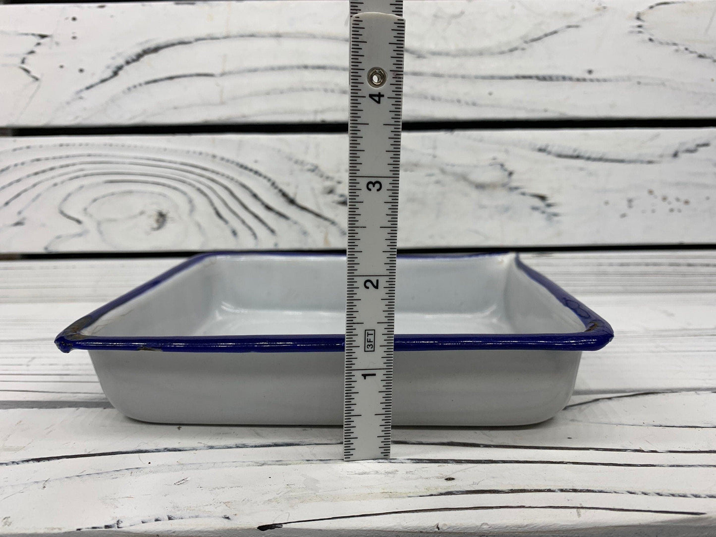 Vintage Enamelware Trays by Eastman Kodak Co, Set of Two White With Blue Trim Printing Trays With Spout For Photography -Located at Funkyhouse Vintage Antique Store, Weiser Idaho