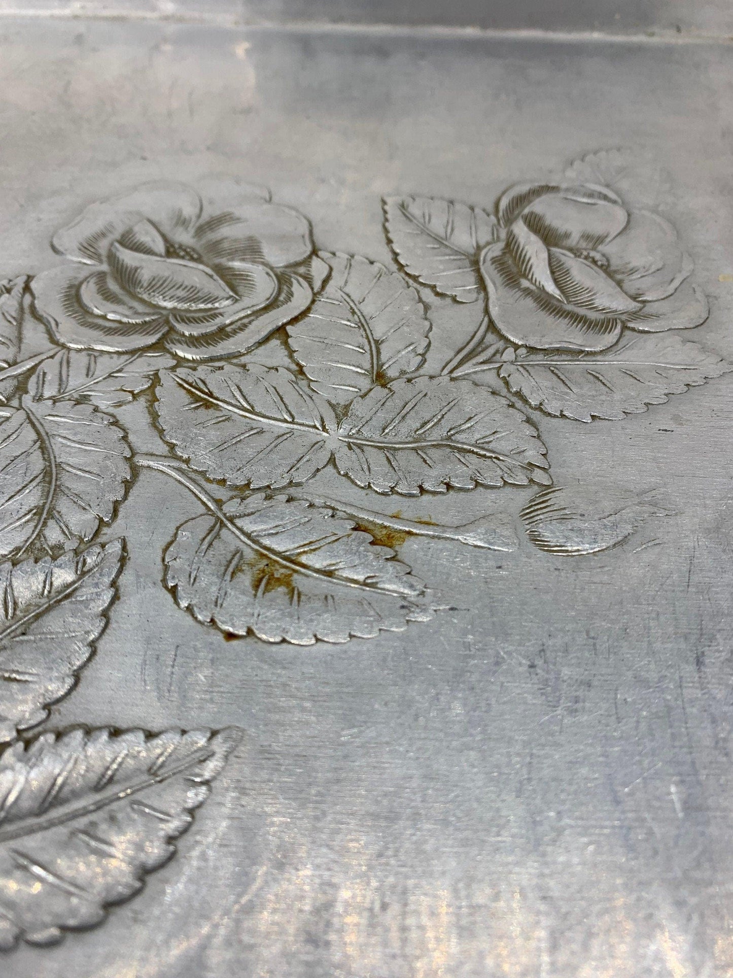 Vintage Everlast Hand Forged Aluminum Tray, Decorative Flower Design -Located at Funkyhouse Vintage Antique Store, Weiser Idaho