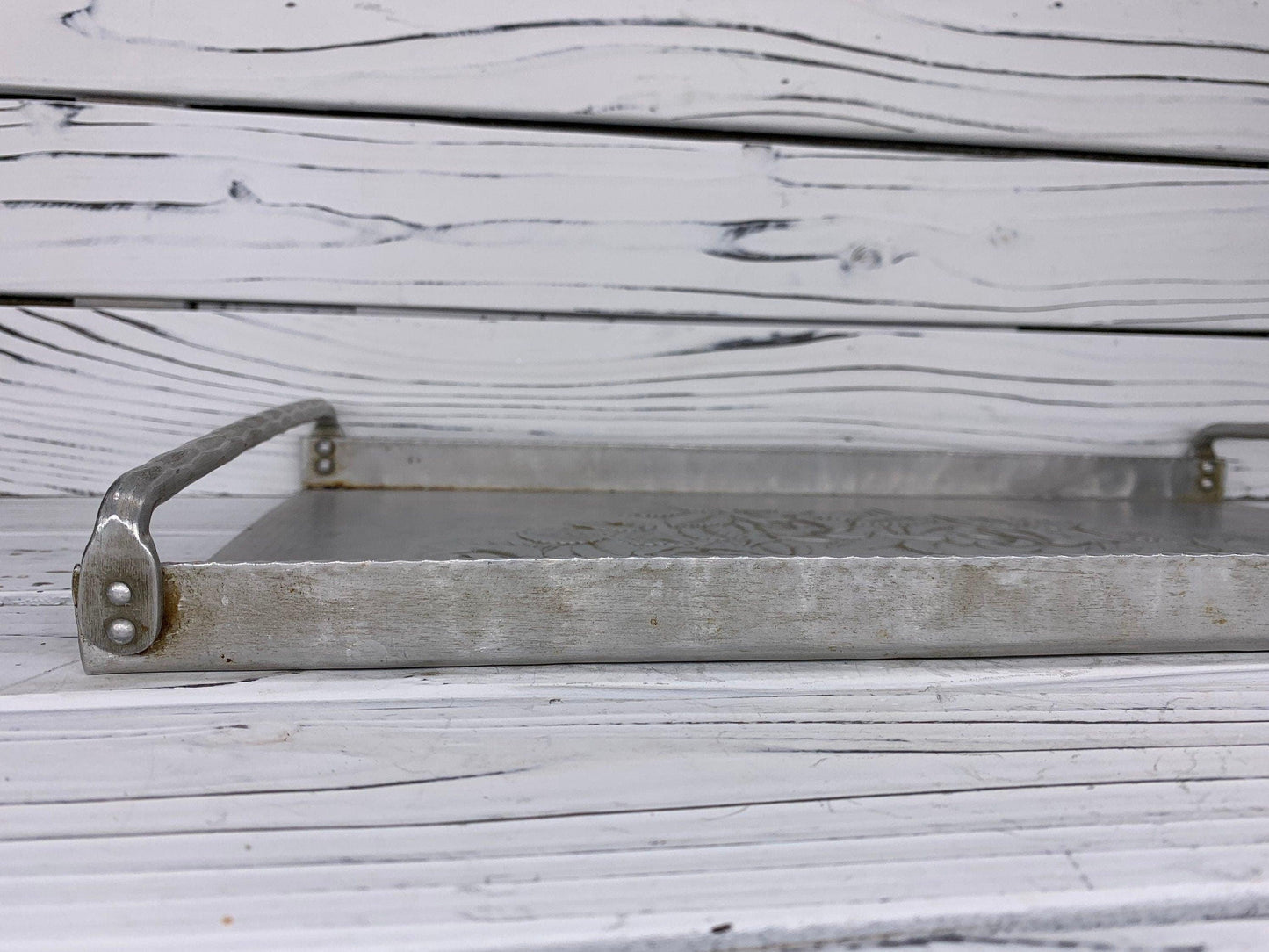 Vintage Everlast Hand Forged Aluminum Tray, Decorative Flower Design -Located at Funkyhouse Vintage Antique Store, Weiser Idaho