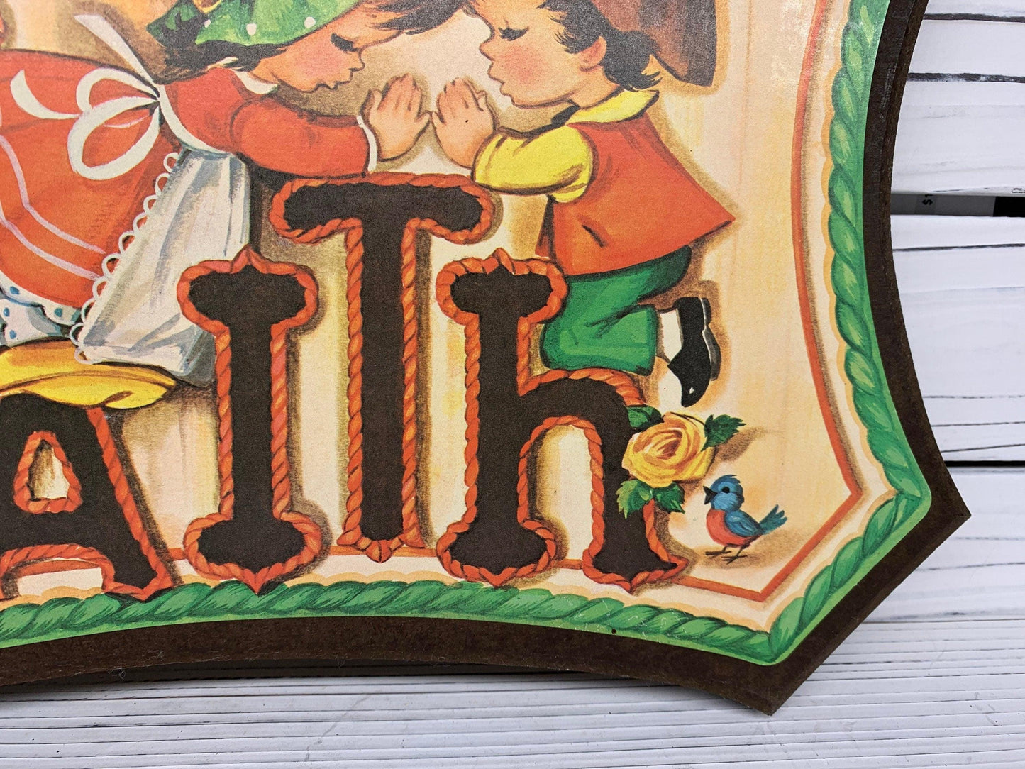 Vintage Faith Sign, Pressed Wood Wall Art, 1970s Farmhouse Country Decor -Located at Funkyhouse Vintage Antique Store, Weiser Idaho