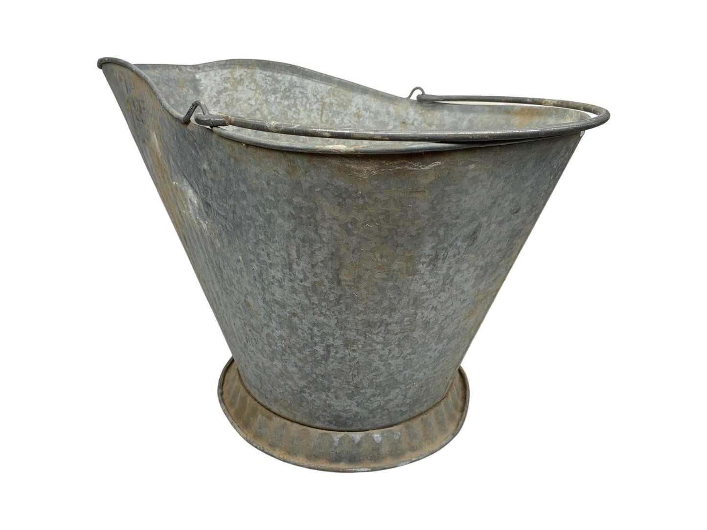 Vintage Galvanized Metal Ash Bucket, Coal Fireplace Scuttle for Hearth, Farmhouse Decor -Located at Funkyhouse Vintage Antique Store, Weiser Idaho