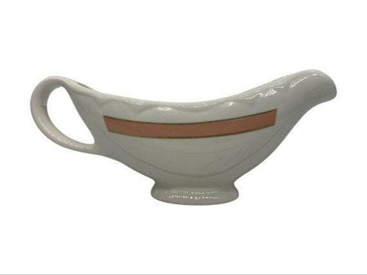 Vintage Gravy Boat by Homer Laughlin, HLC USA Off White Gravy Bowl with Pink Stripe -Located at Funkyhouse Vintage Antique Store, Weiser Idaho