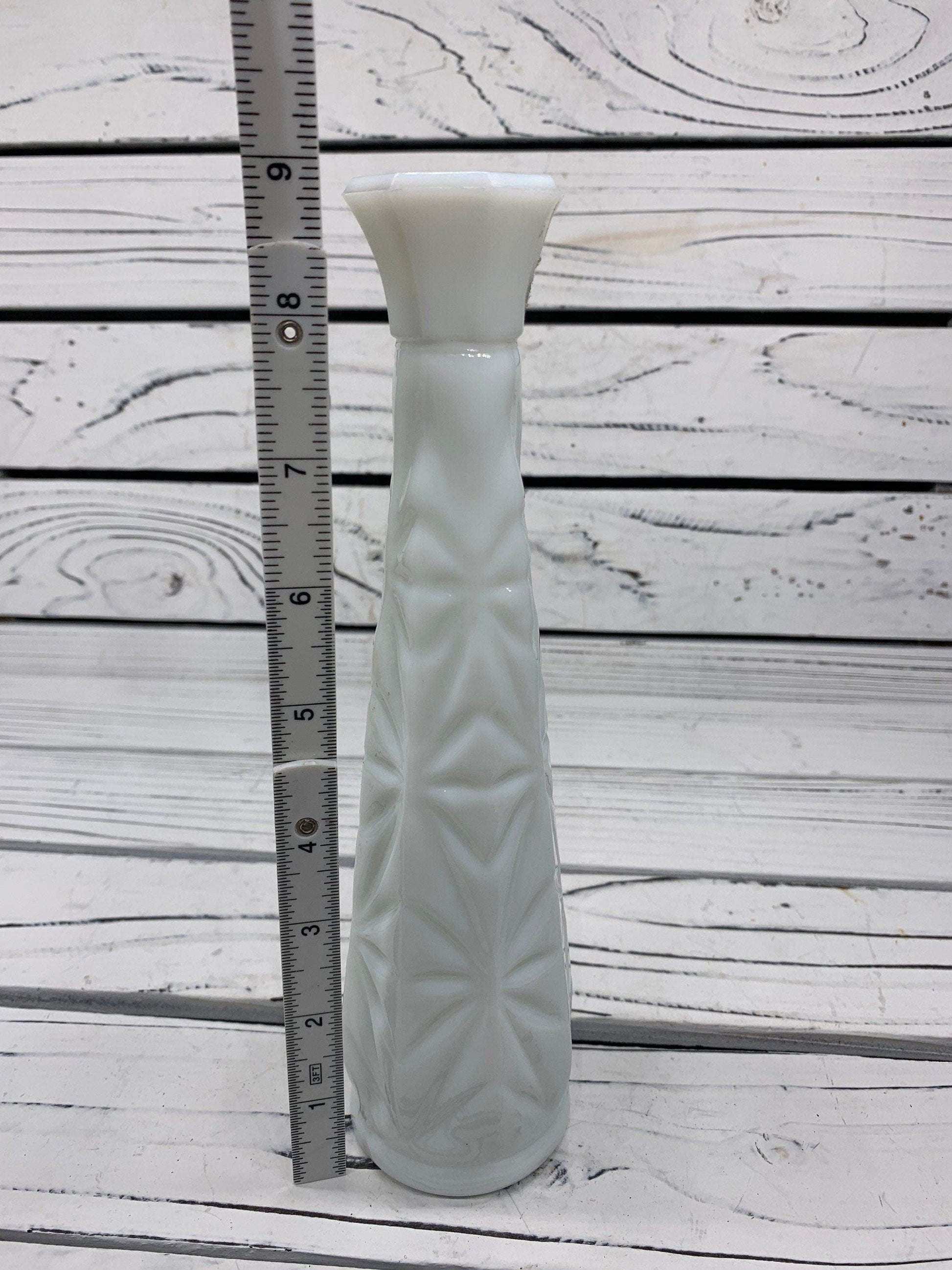 Vintage Milk Glass Flower Vase, White Glass Bud Vase With Etched Detail For Weddings Or Showers -Located at Funkyhouse Vintage Antique Store, Weiser Idaho